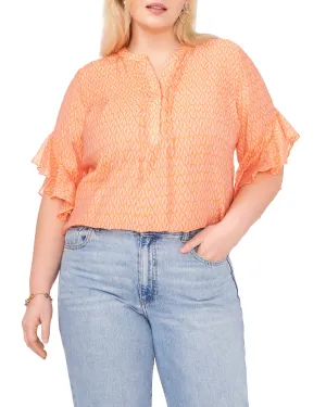 Plus-Size Pintuck Pleated Flutter Sleeve Blouse