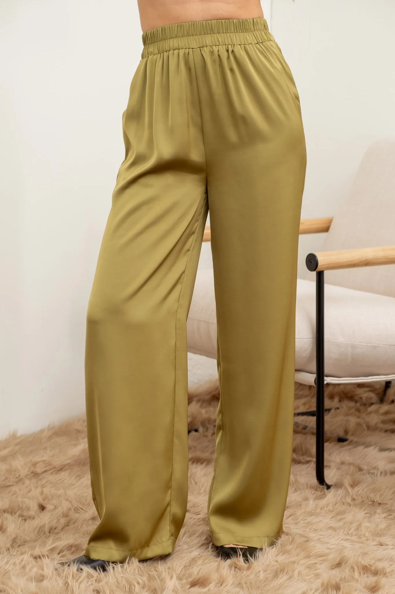 PLUS SOLID SATIN WIDE LEG PANTS