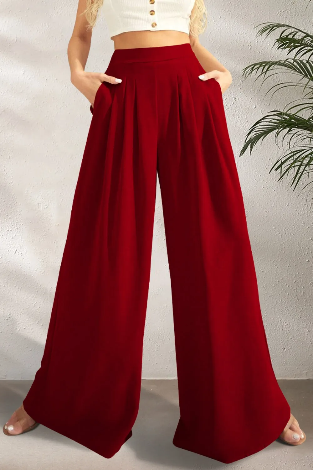 Pocketed High Waist Wide Leg Pants