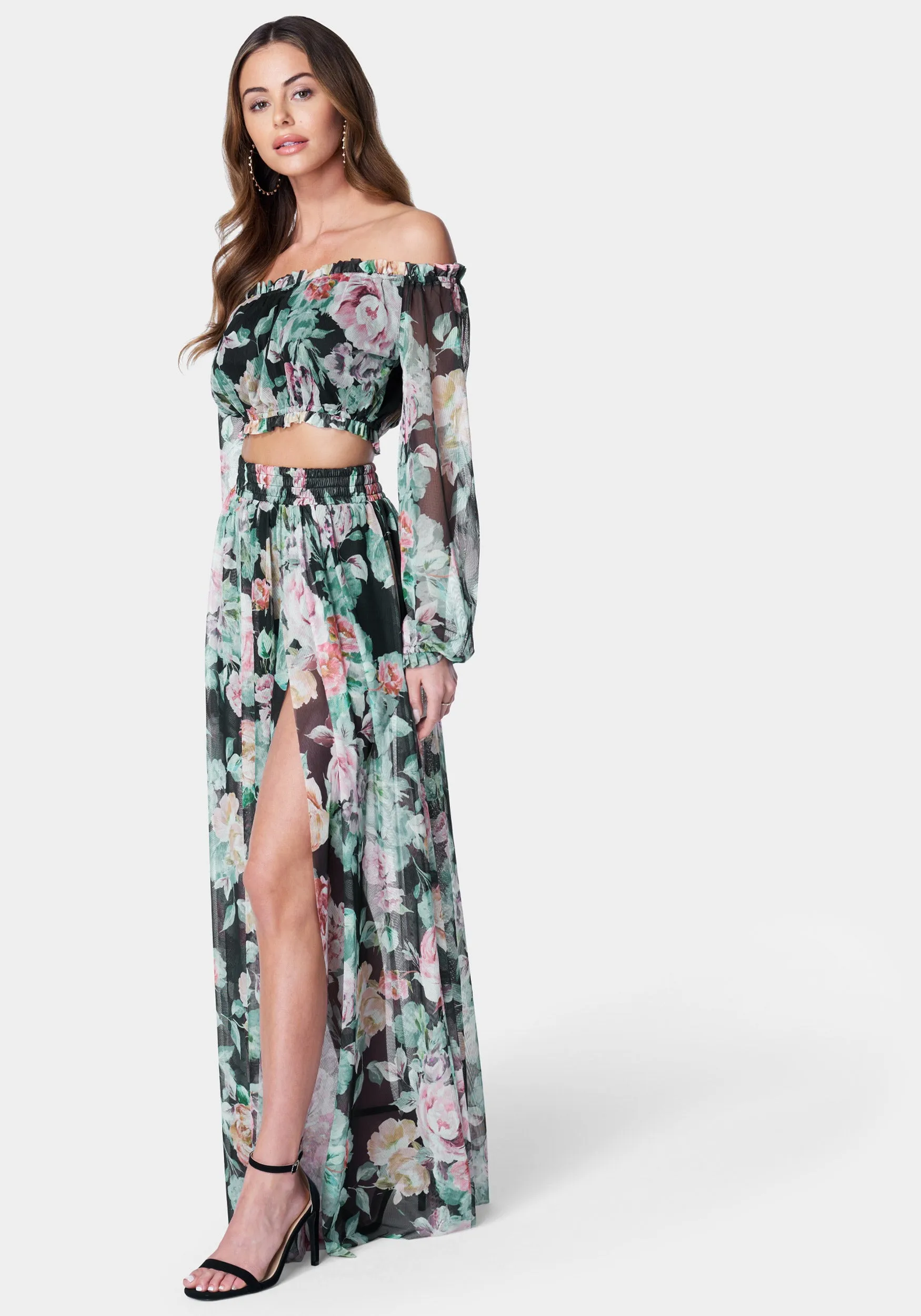 Printed Mesh Two Piece Dress