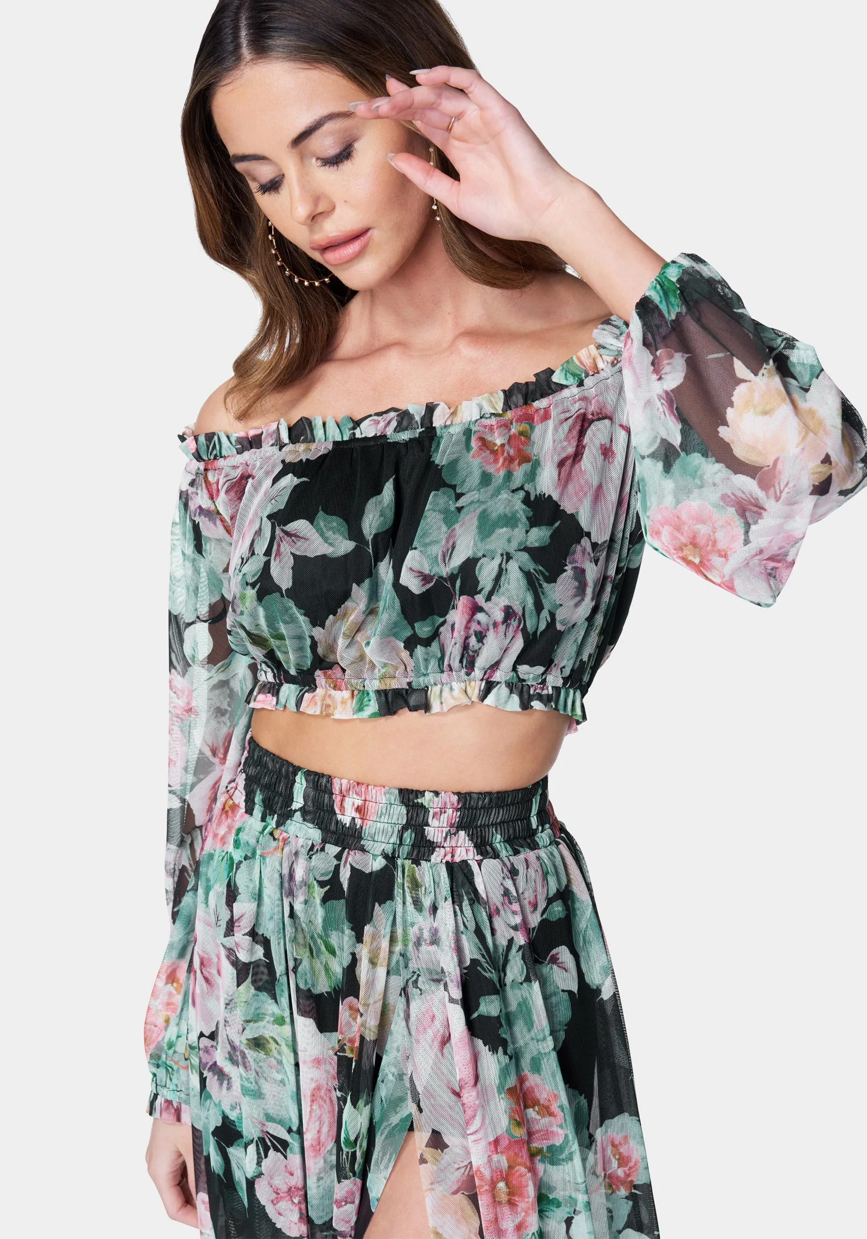 Printed Mesh Two Piece Dress