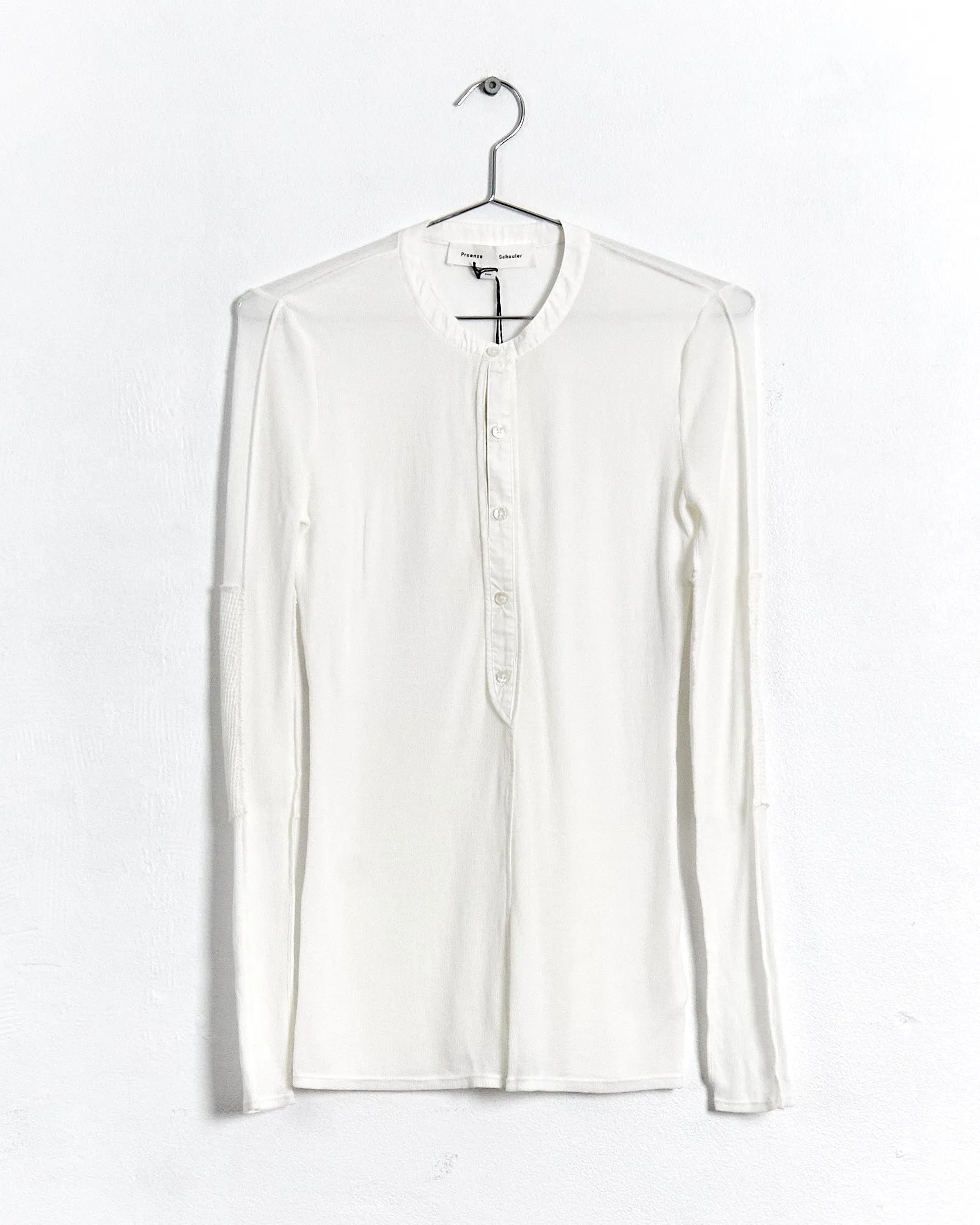 Proenza Schouler long sleeve henley top, white, 6