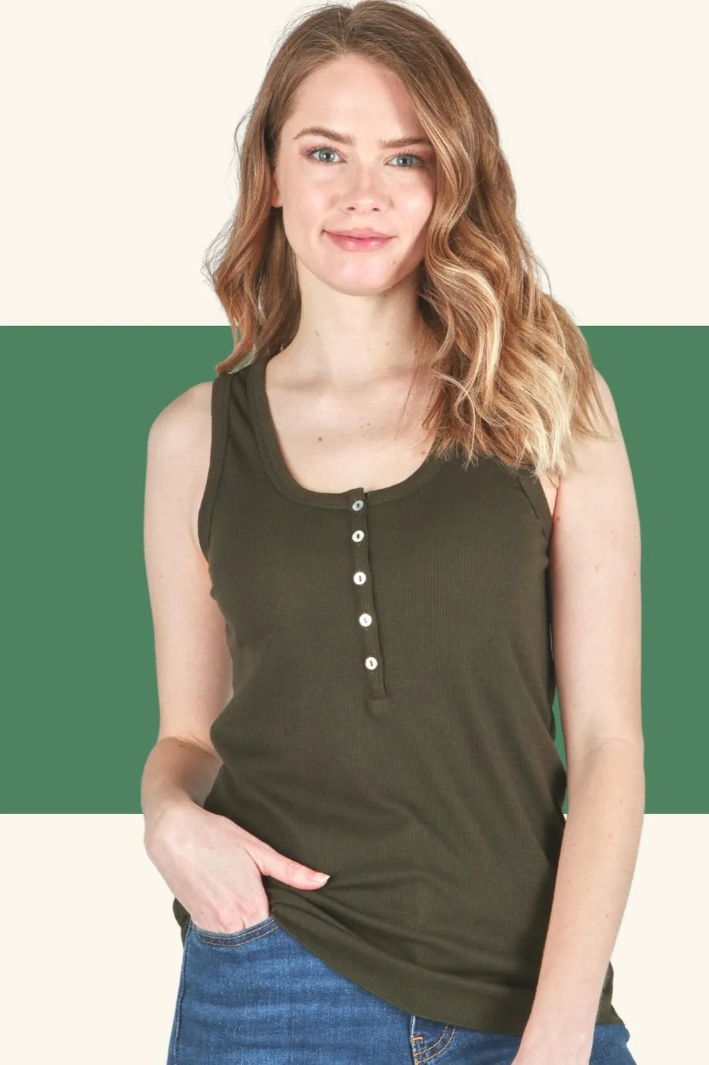 P.S. Love 5 Button Henley Tank Top