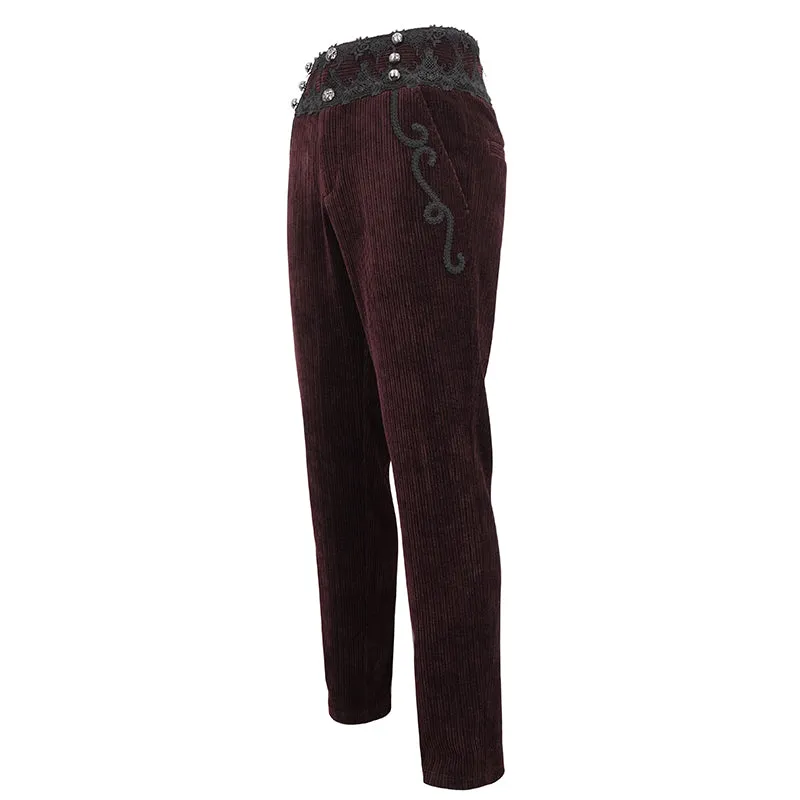 PT22602 Wine Gothic high waist chenille men's trousers