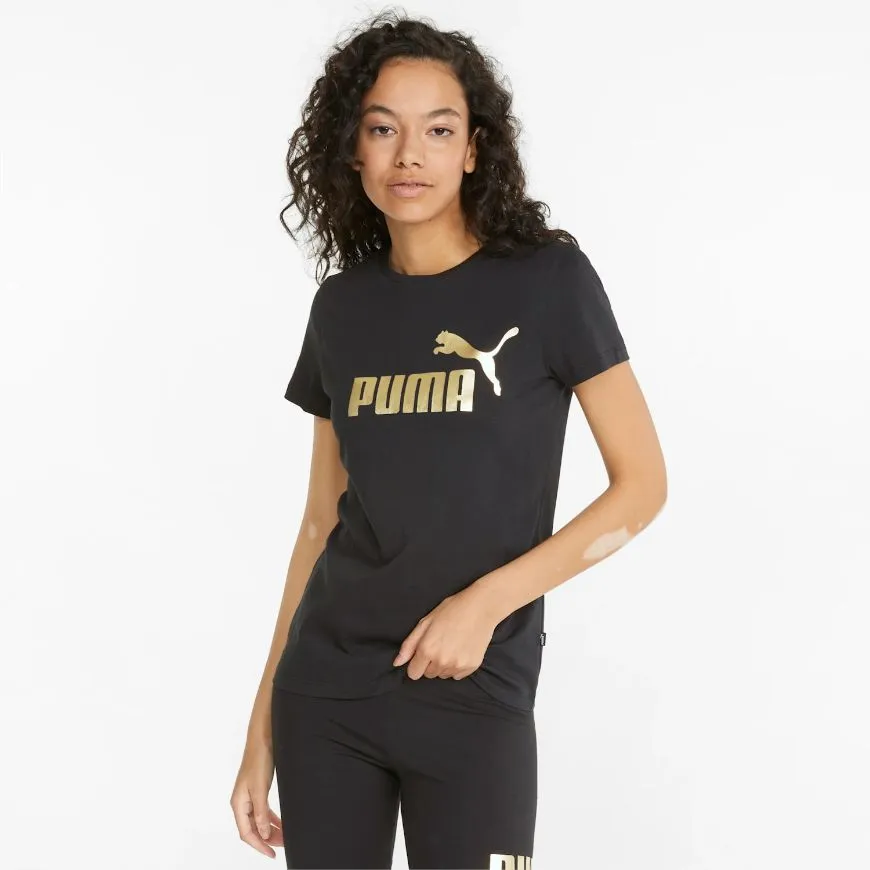 Puma Essentials Metallic Logo Women Lifestyle T-Shirt Black/Gold