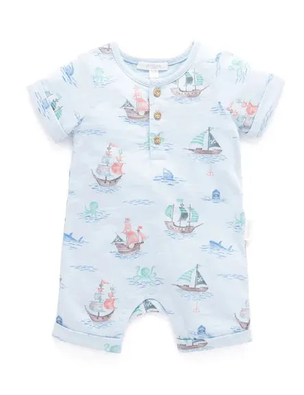 Purebaby Henley Growsuit - Pirate Ship Print