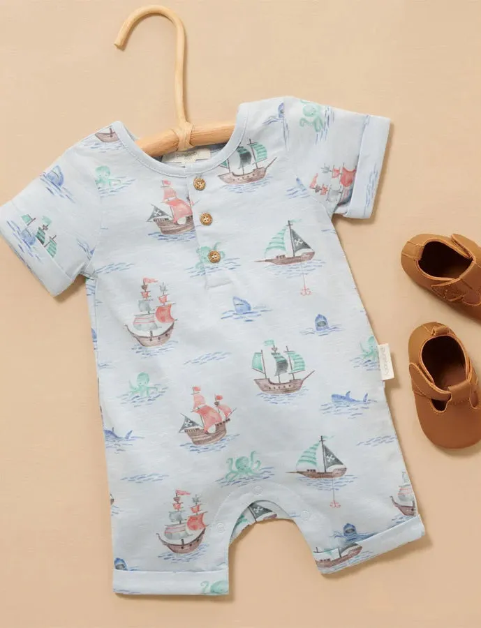 Purebaby Henley Growsuit - Pirate Ship Print