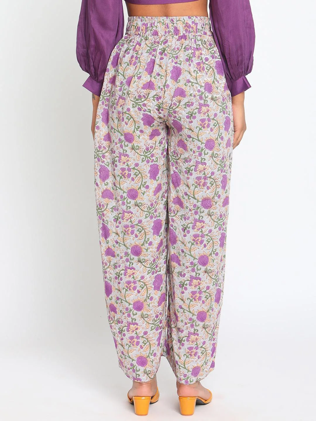 Purple Hand Block Printed High Waist Pant