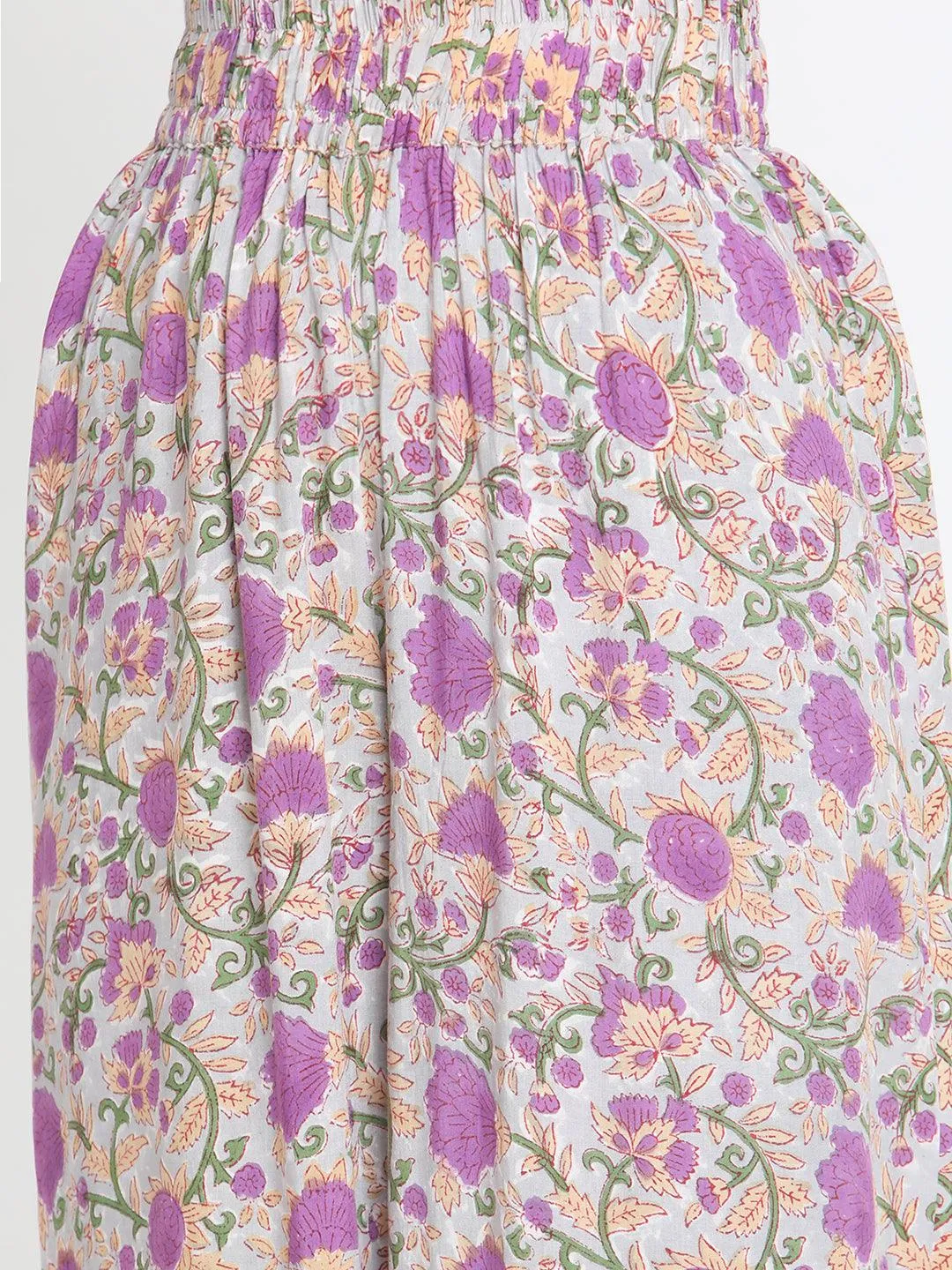 Purple Hand Block Printed High Waist Pant