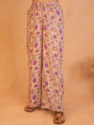 Purple Hand Block Printed High Waist Pant