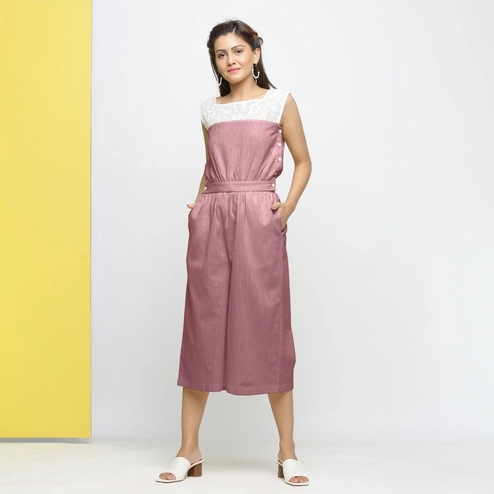 Purple Yarn Dyed Cotton Mid-Rise Flared Culottes