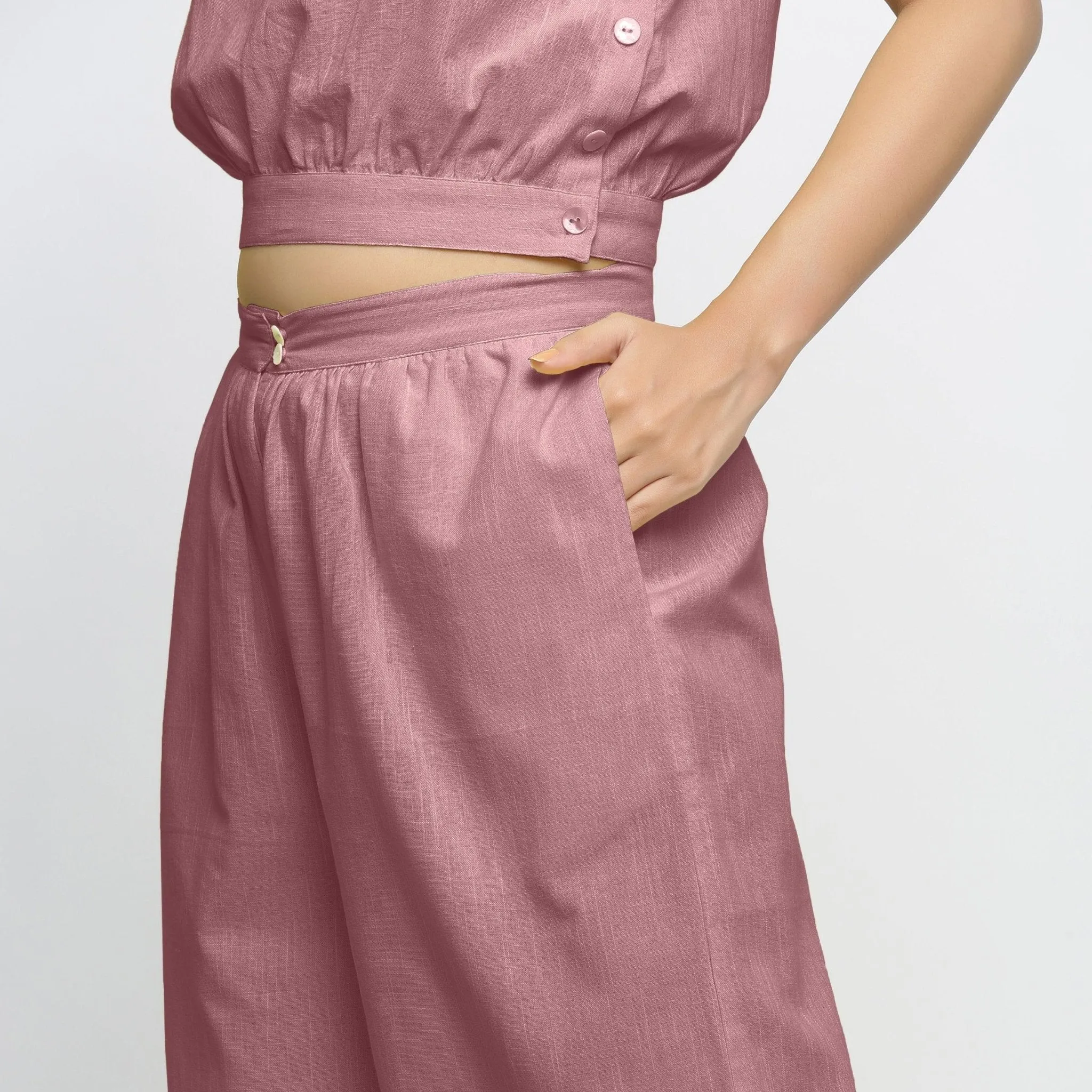 Purple Yarn Dyed Cotton Mid-Rise Flared Culottes