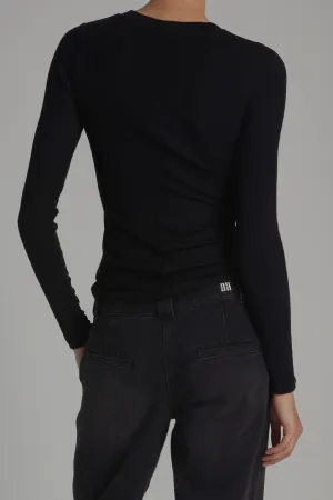 Quinn Ribbed Henley, Black