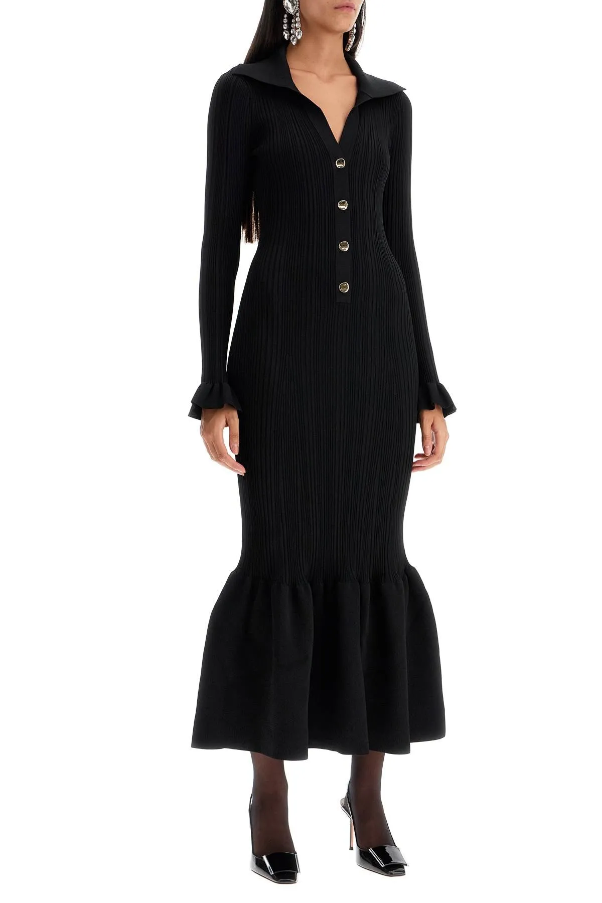 "knit midi dress with button detailing