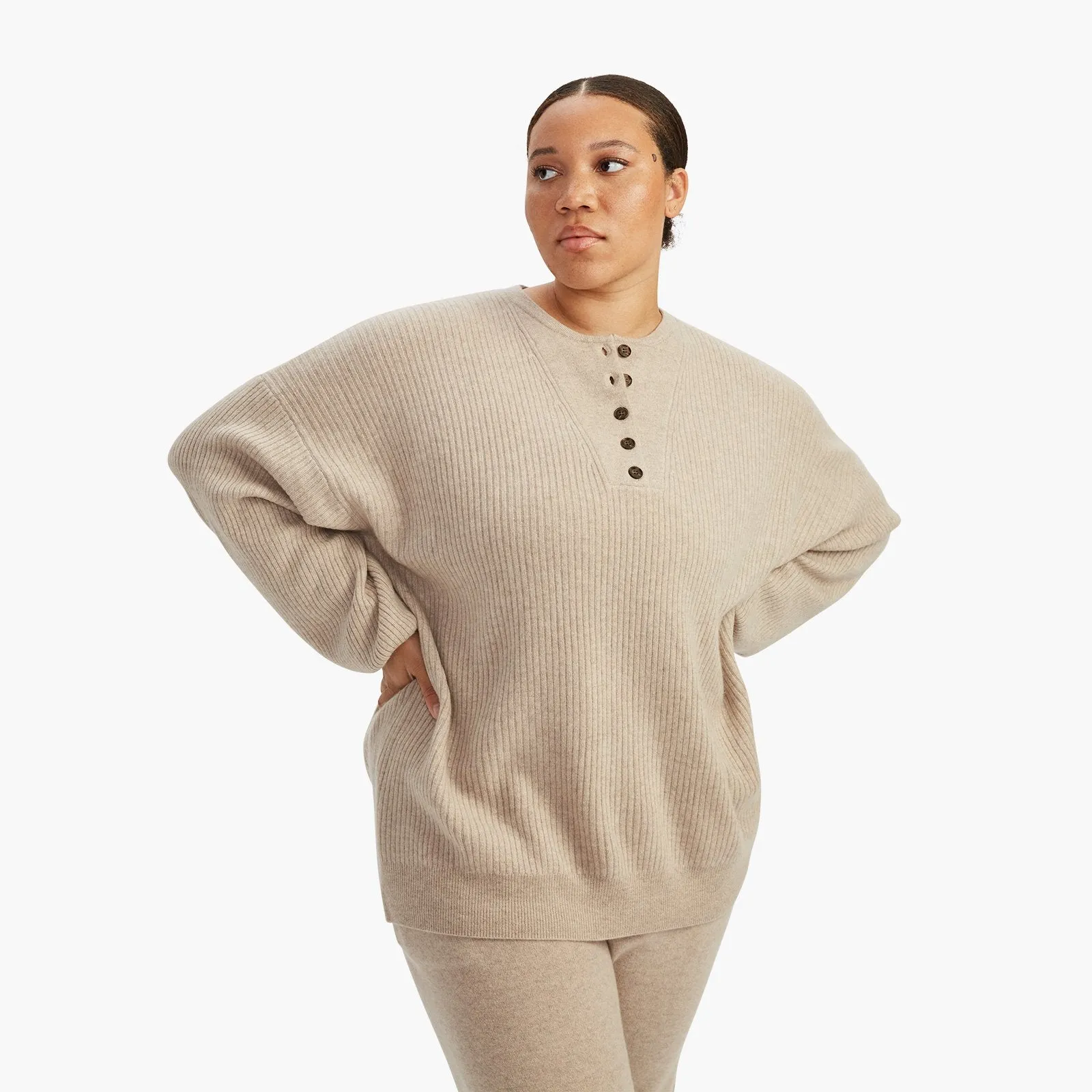 Recycled Cashmere Ribbed Henley