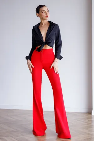 Red High Waist Fitted Flared Pants