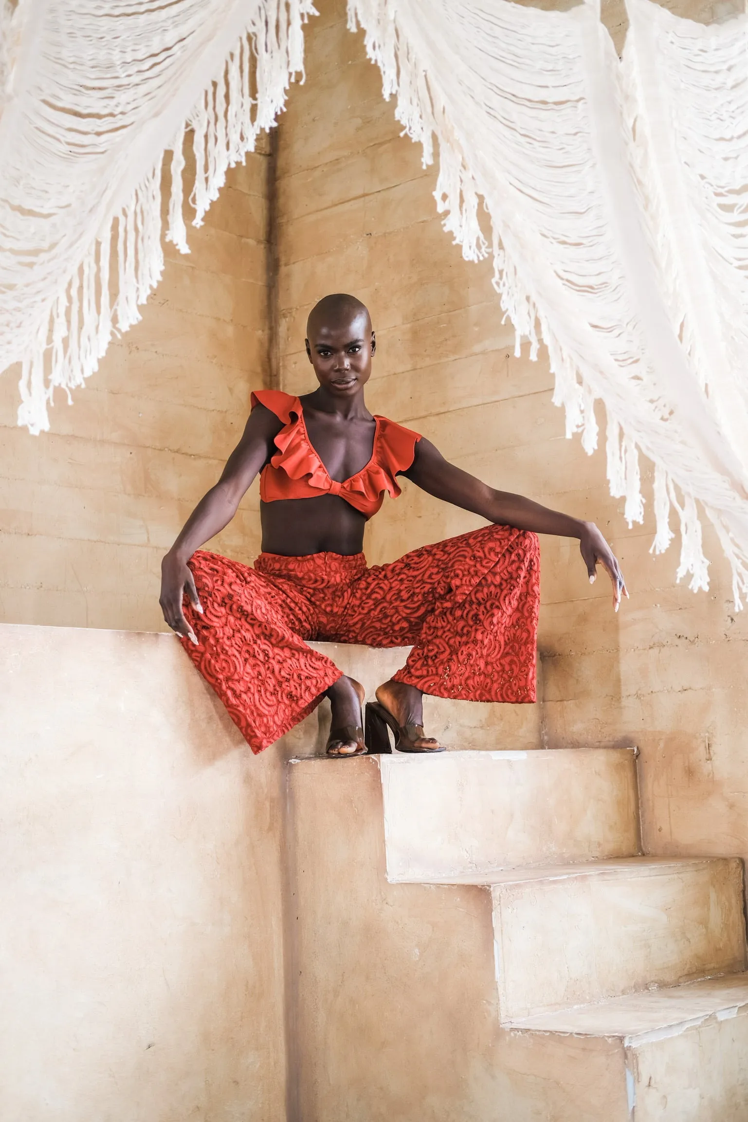 Red Lace Wide Leg Pant