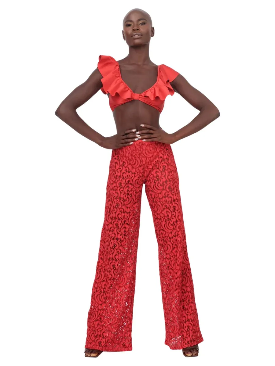 Red Lace Wide Leg Pant