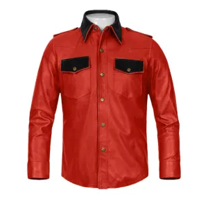 Red Military Style Native Leather Shirt