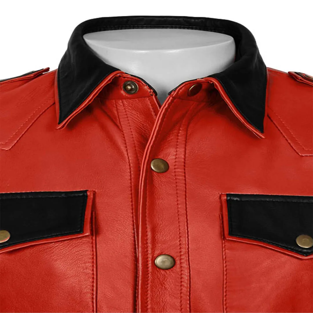 Red Military Style Native Leather Shirt