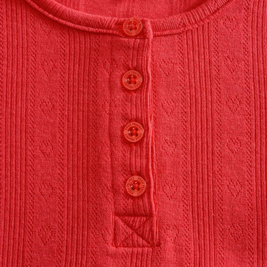 Red Pointelle Henley Top