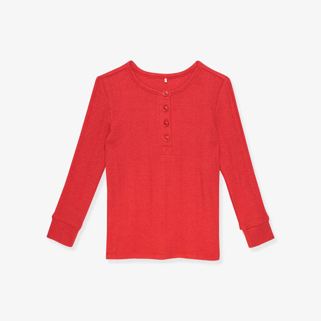 Red Pointelle Henley Top