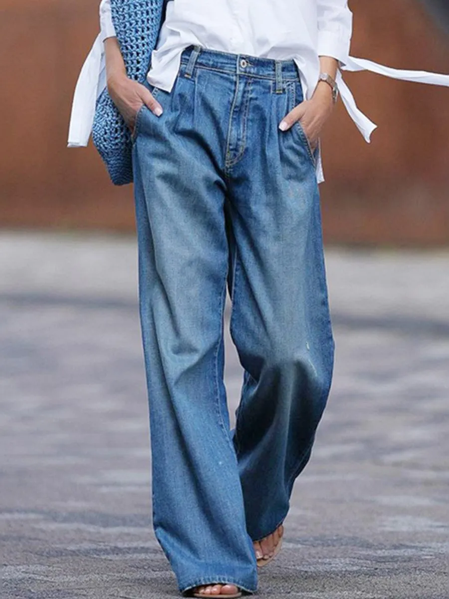 Retro High Waist Slim Wide Leg Jeans