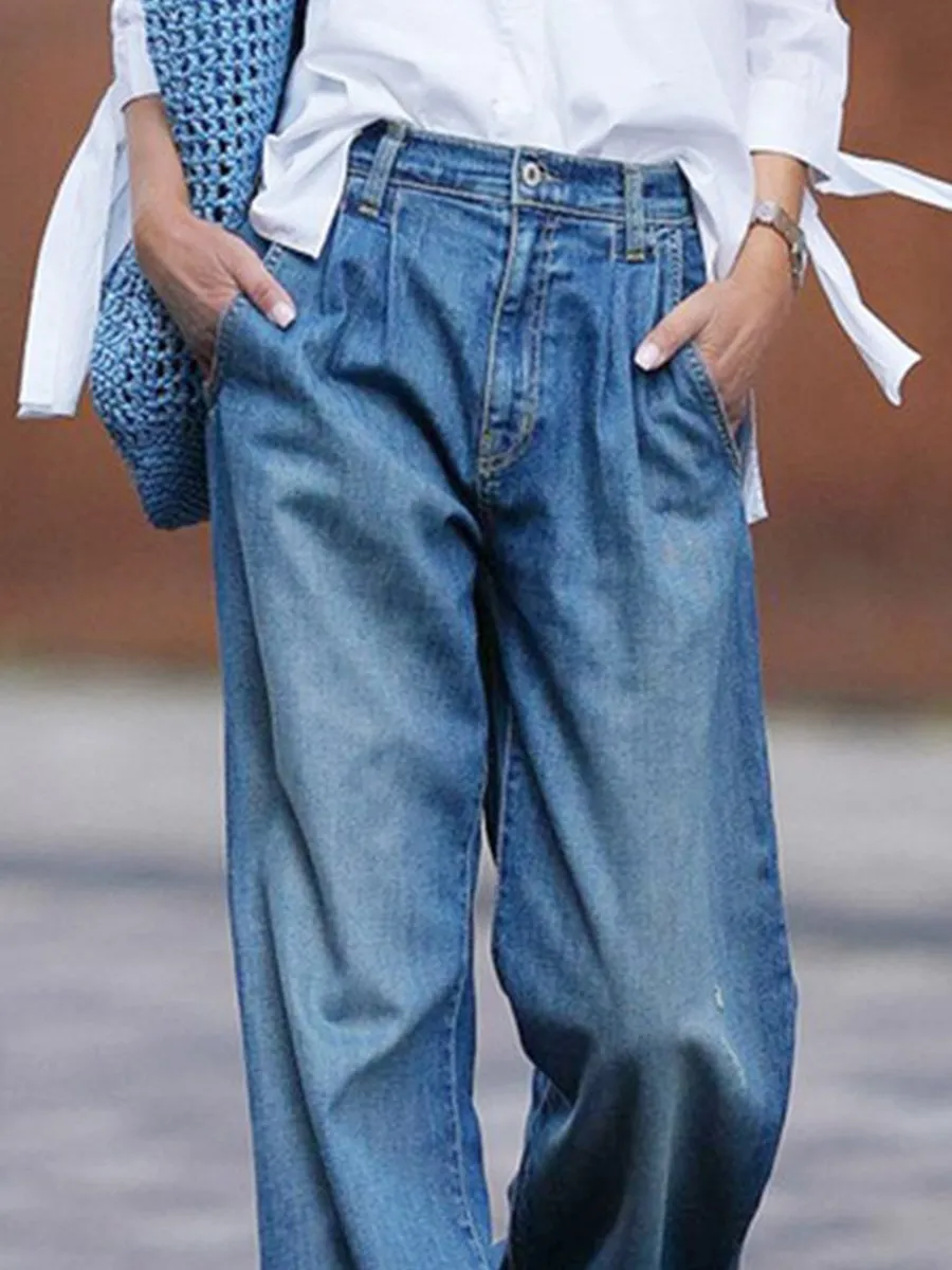 Retro High Waist Slim Wide Leg Jeans