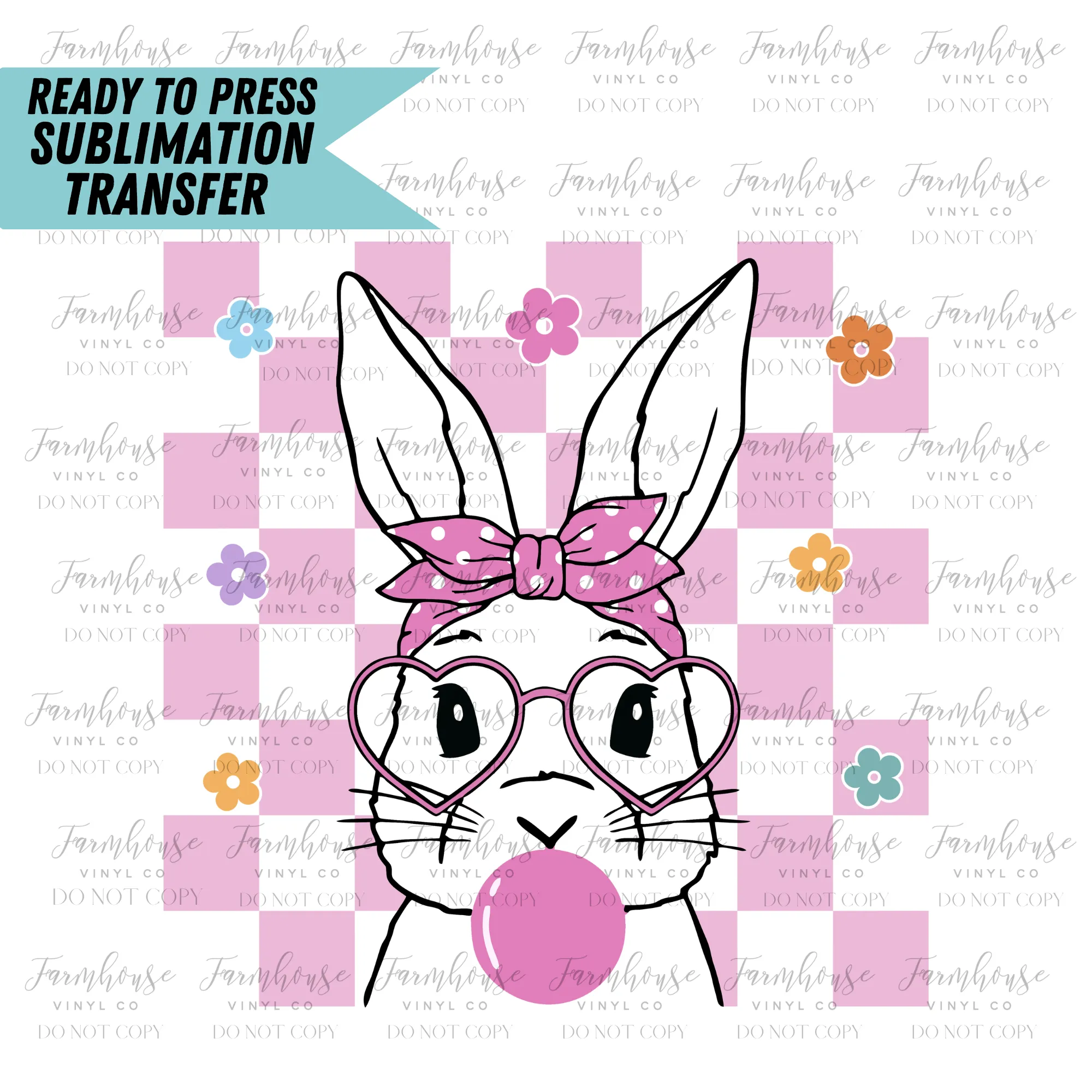 Retro Hipster Bunny Ready To Press Sublimation Transfer