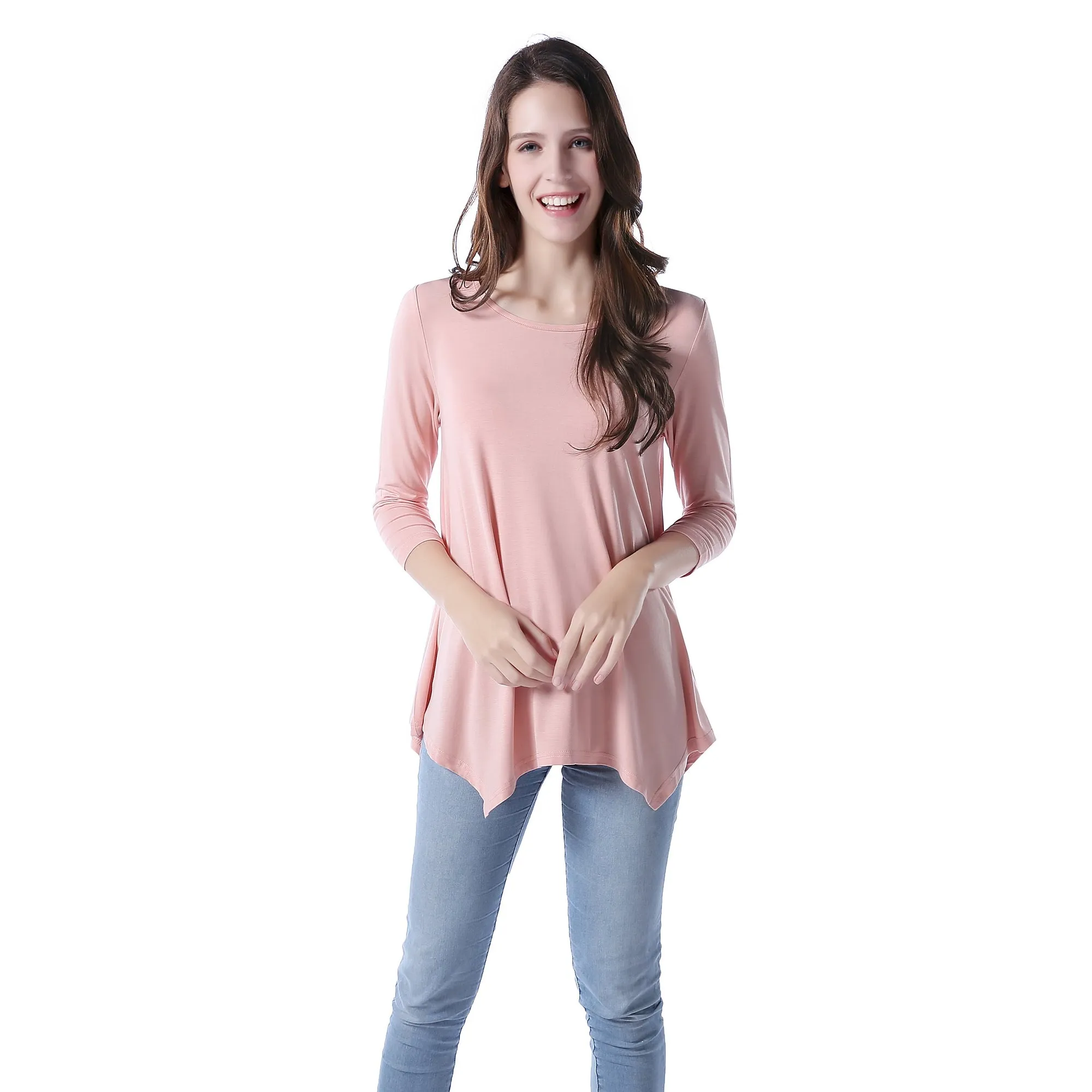 RH Women's Long Sleeve Soft Casual Pullover Relaxed-Fit Shirt Tee Tops RHW2767