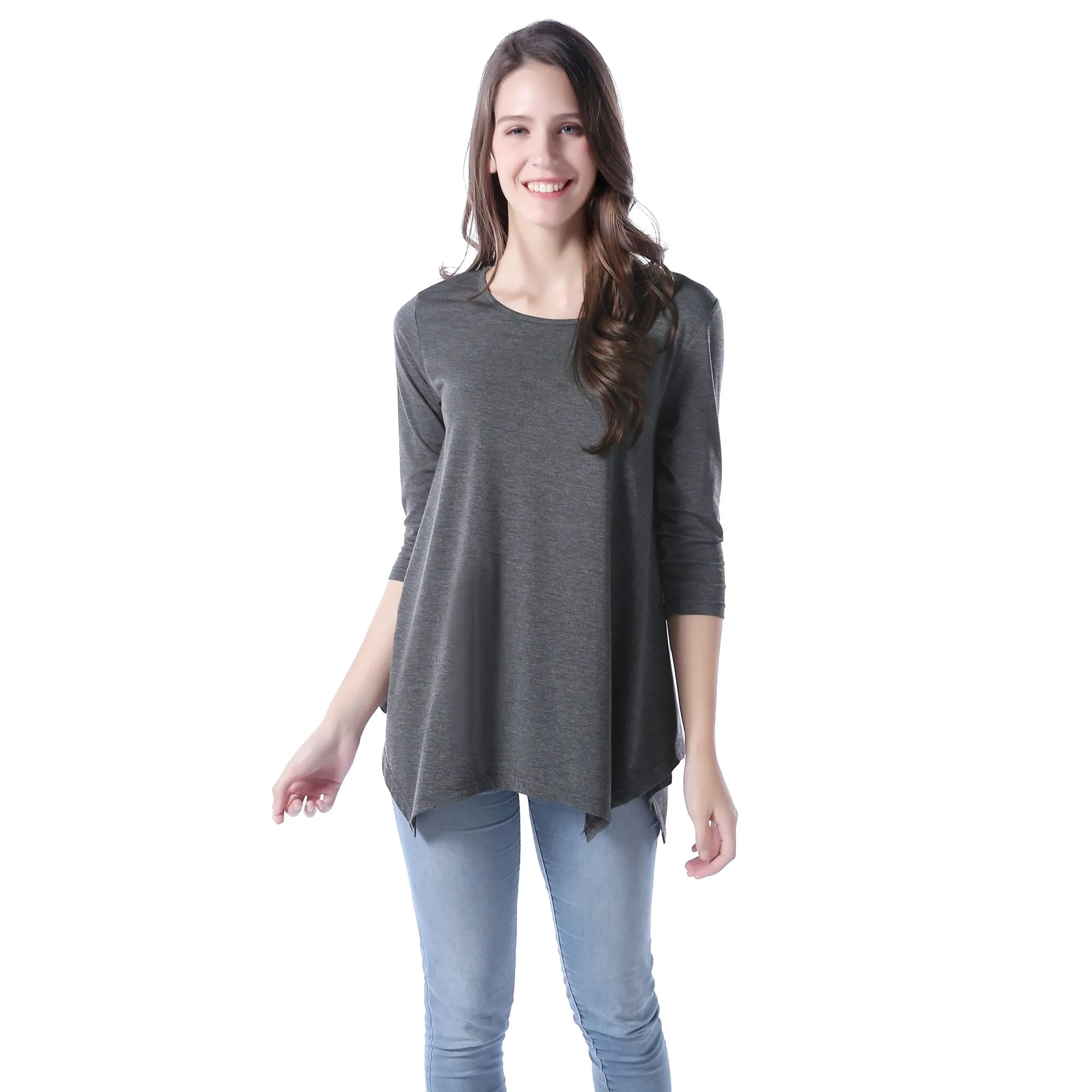 RH Women's Long Sleeve Soft Casual Pullover Relaxed-Fit Shirt Tee Tops RHW2767