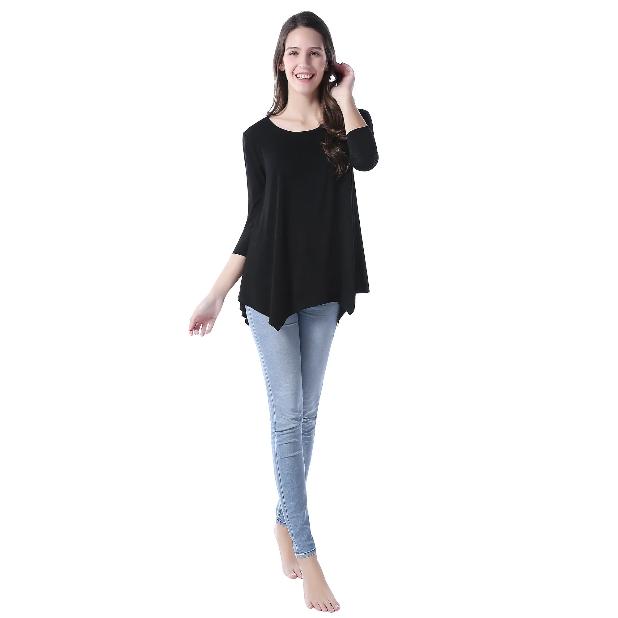 RH Women's Long Sleeve Soft Casual Pullover Relaxed-Fit Shirt Tee Tops RHW2767