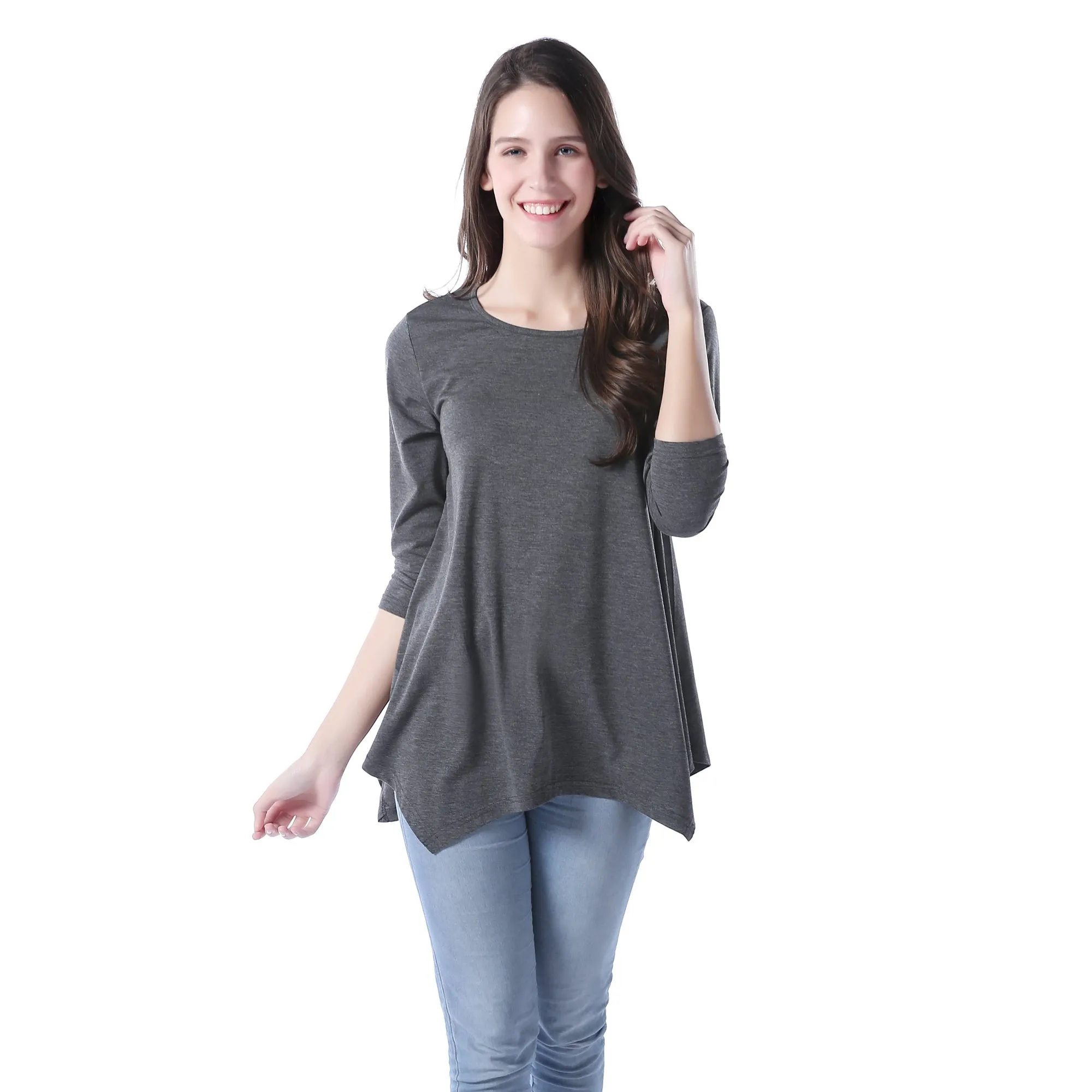 RH Women's Long Sleeve Soft Casual Pullover Relaxed-Fit Shirt Tee Tops RHW2767