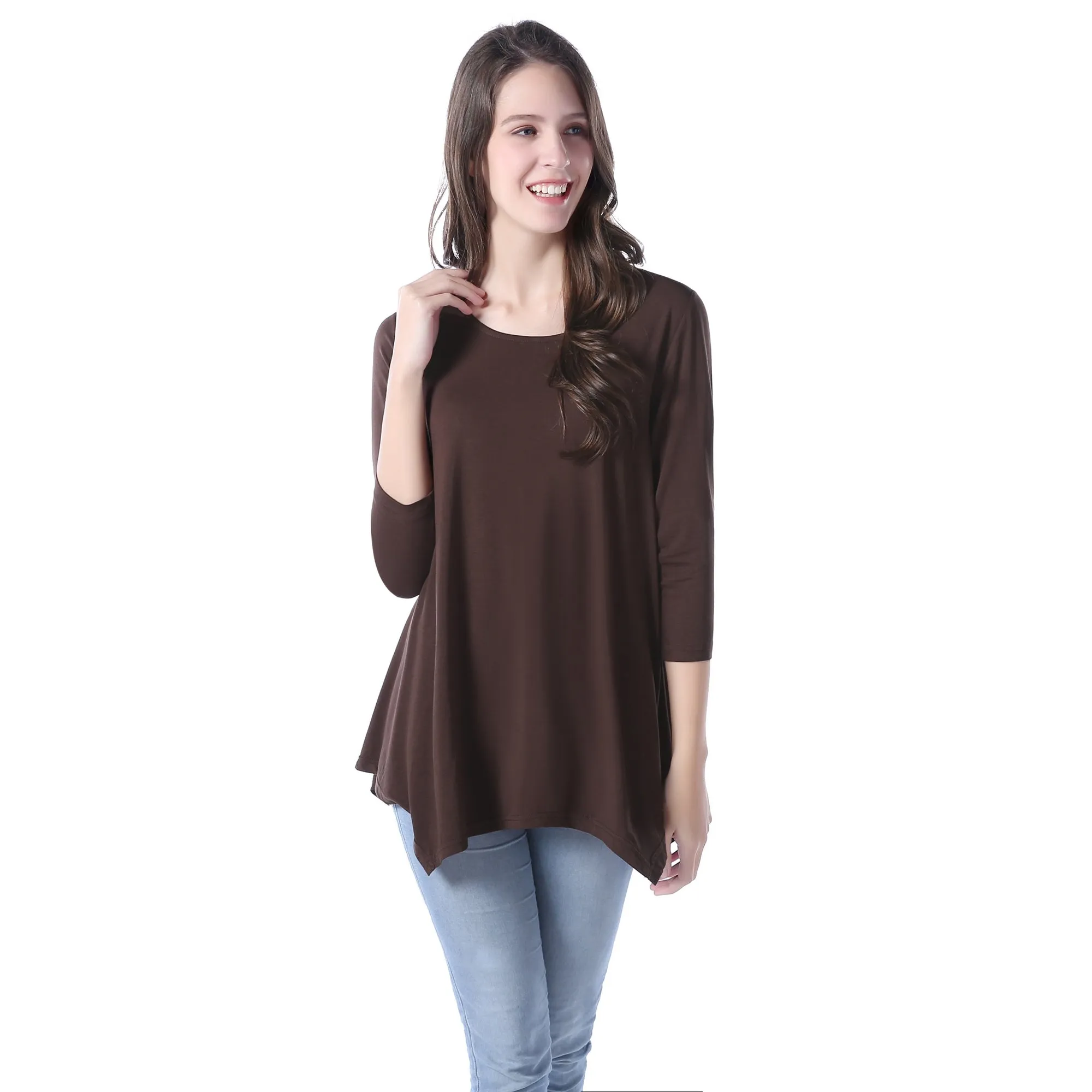 RH Women's Long Sleeve Soft Casual Pullover Relaxed-Fit Shirt Tee Tops RHW2767