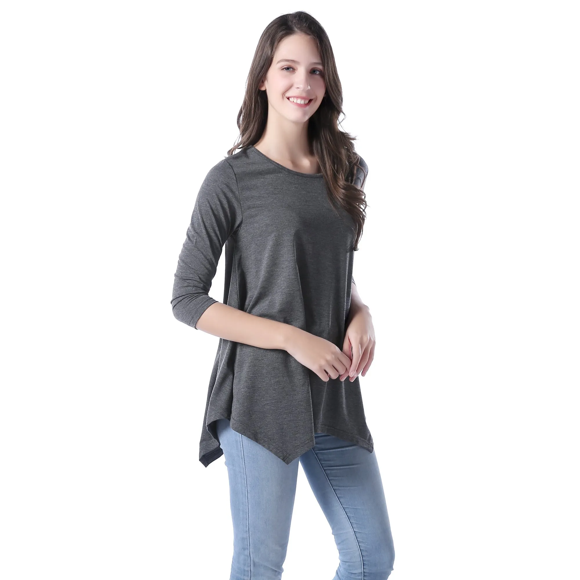 RH Women's Long Sleeve Soft Casual Pullover Relaxed-Fit Shirt Tee Tops RHW2767