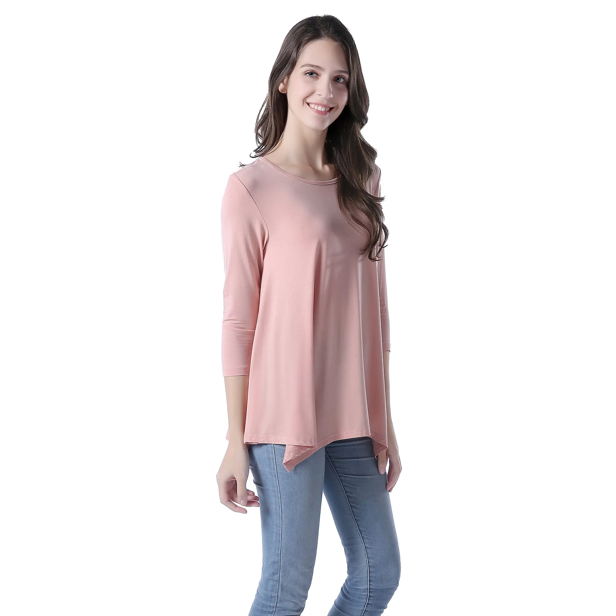 RH Women's Long Sleeve Soft Casual Pullover Relaxed-Fit Shirt Tee Tops RHW2767