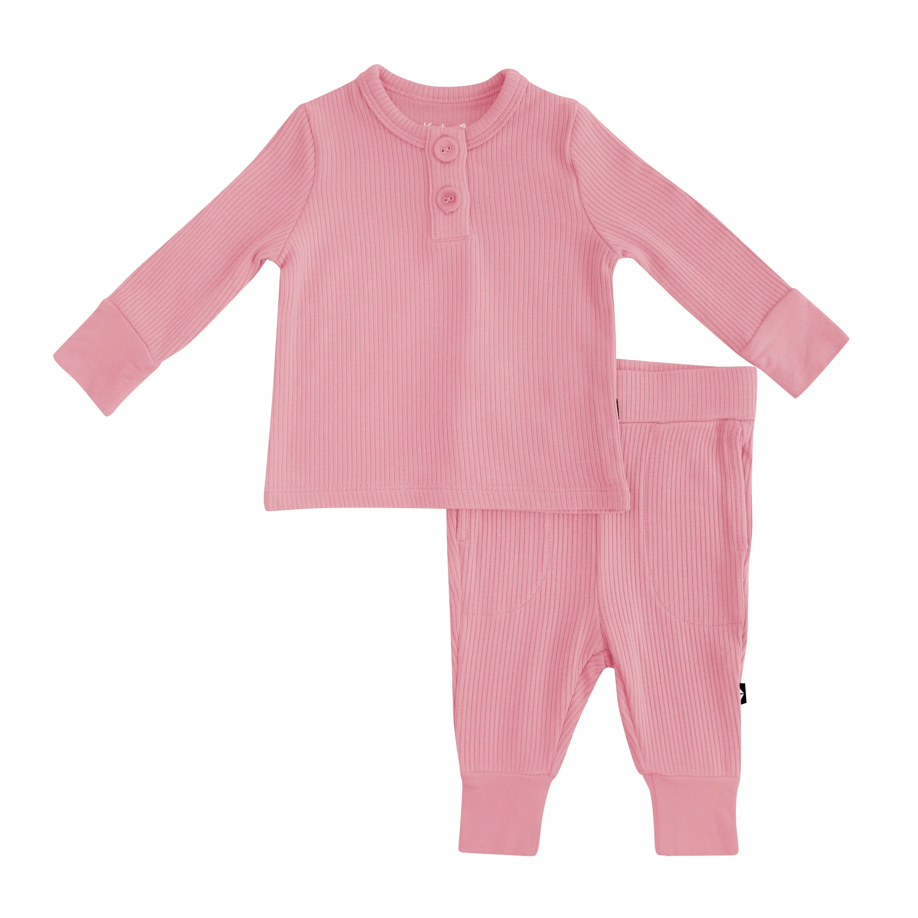 Ribbed Infant Henley Set in Apple Blossom