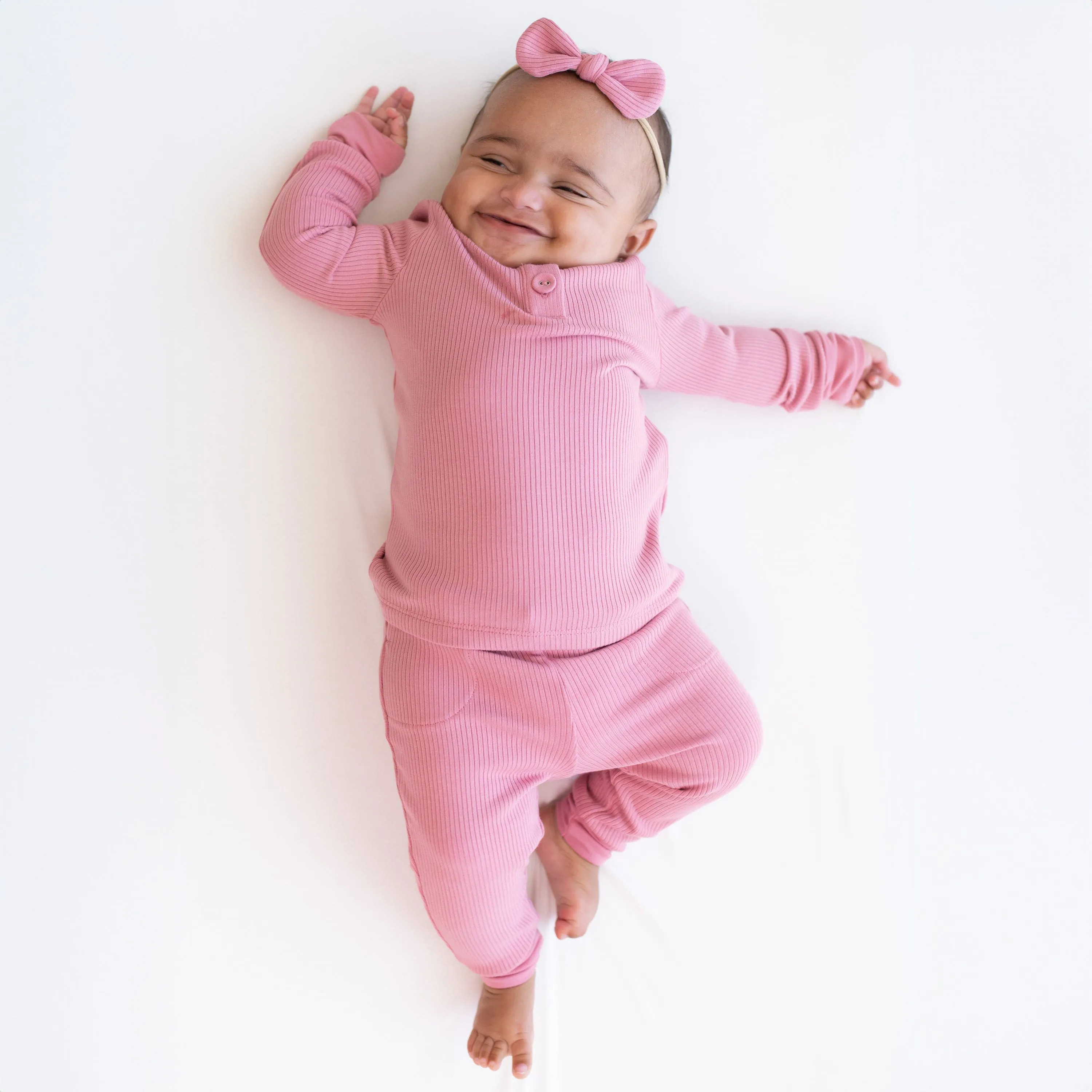 Ribbed Infant Henley Set in Apple Blossom