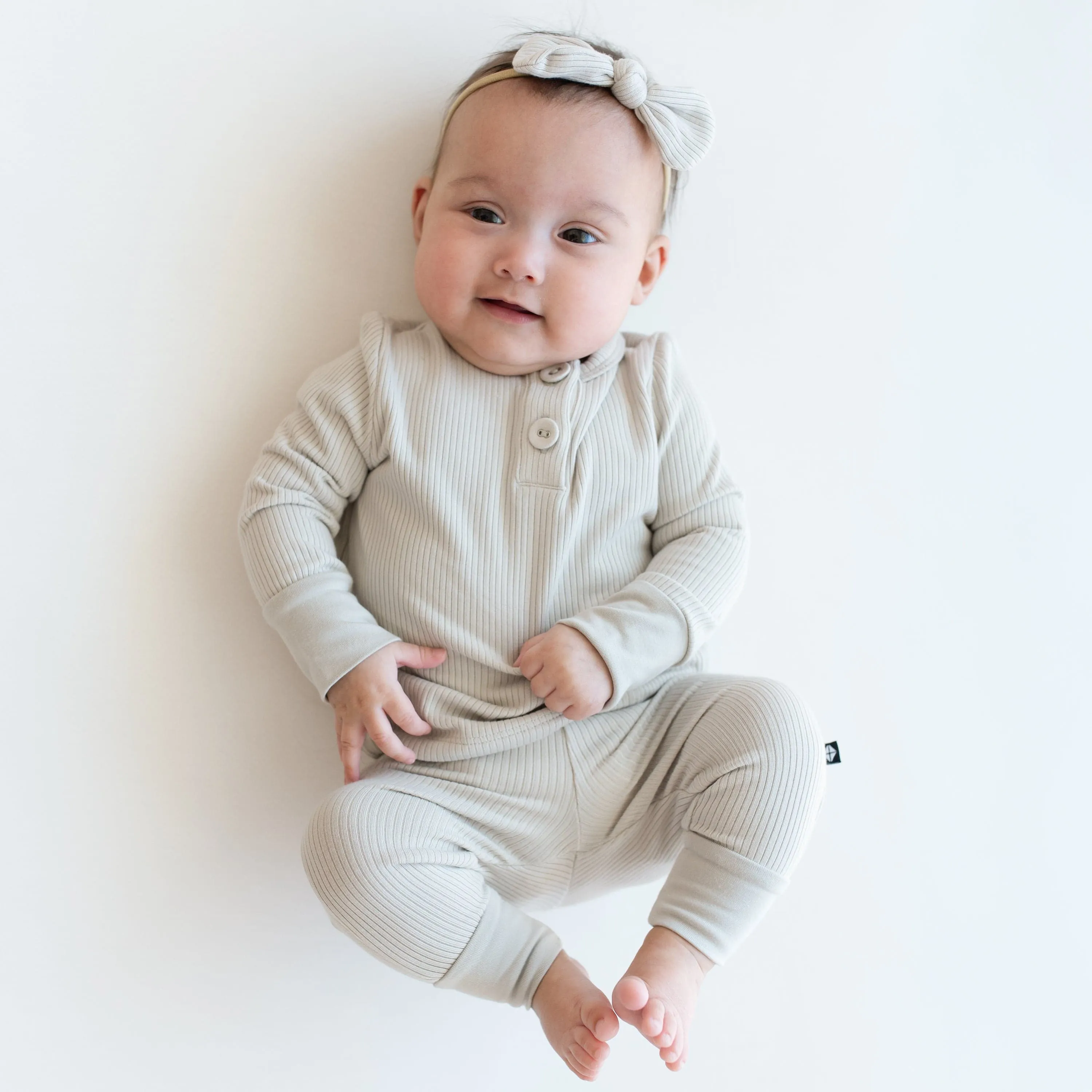 Ribbed Infant Henley Set in Oat