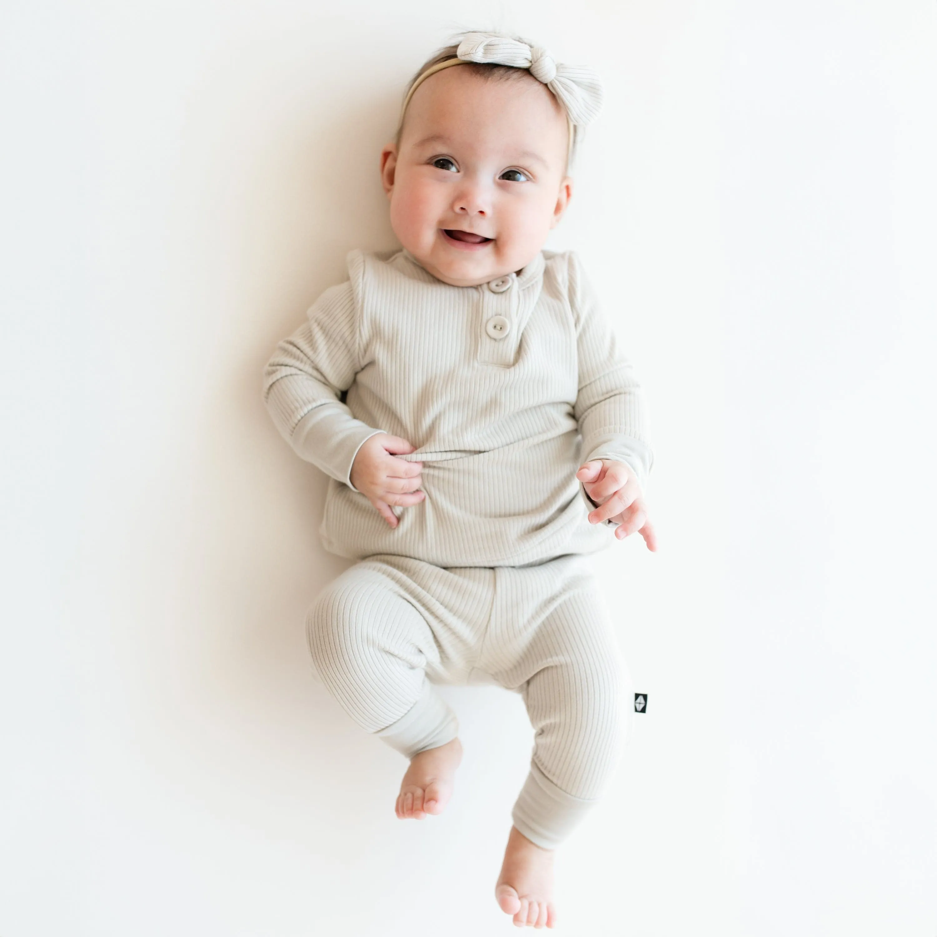 Ribbed Infant Henley Set in Oat