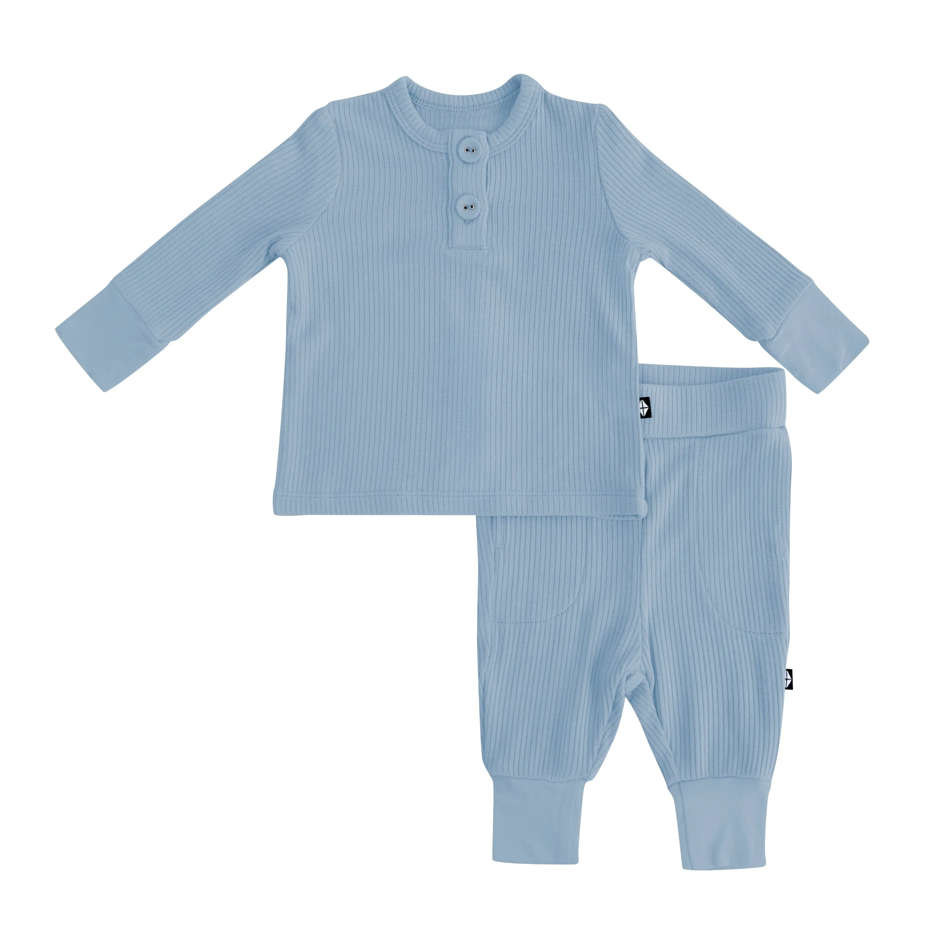 Ribbed Infant Henley Set in Slate