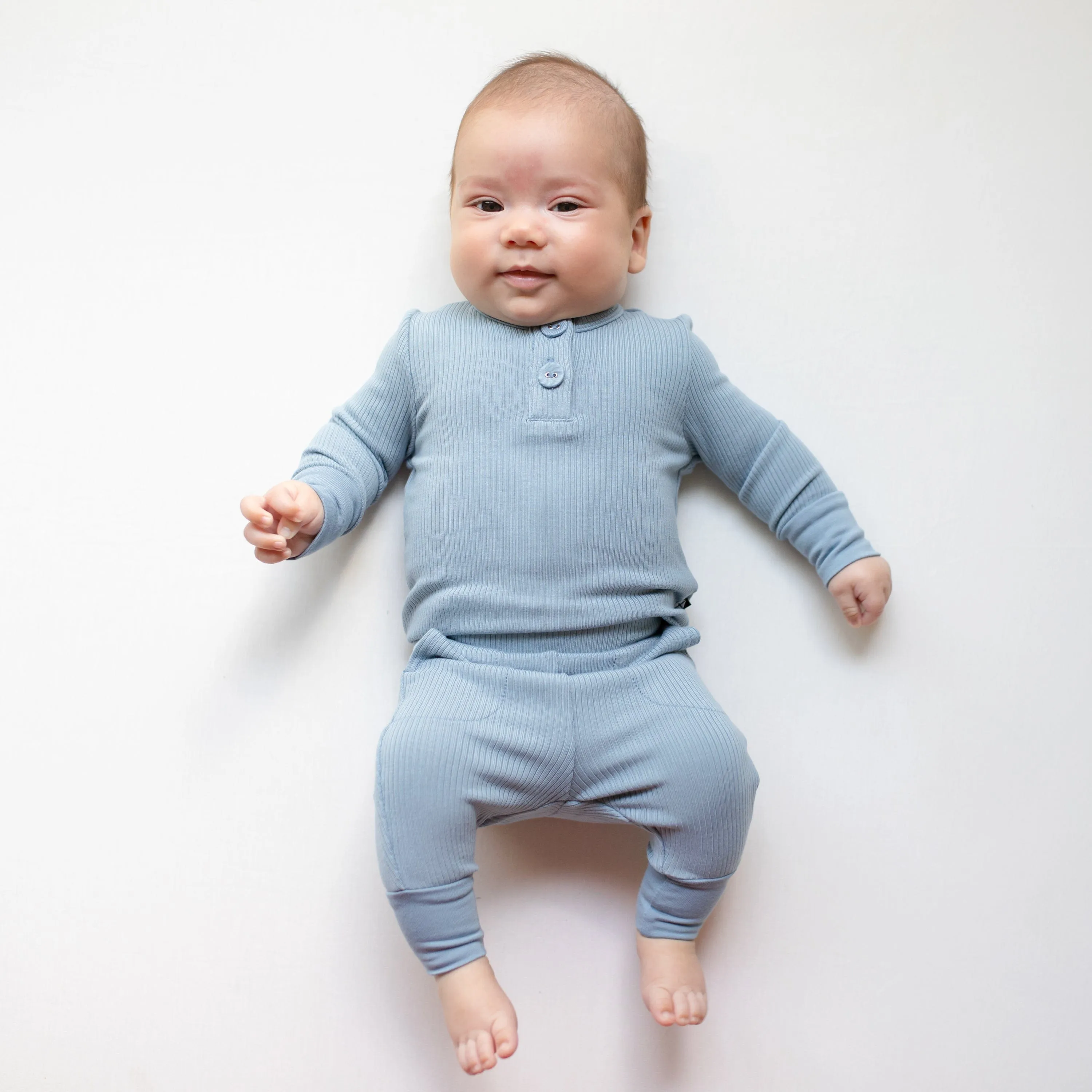 Ribbed Infant Henley Set in Slate