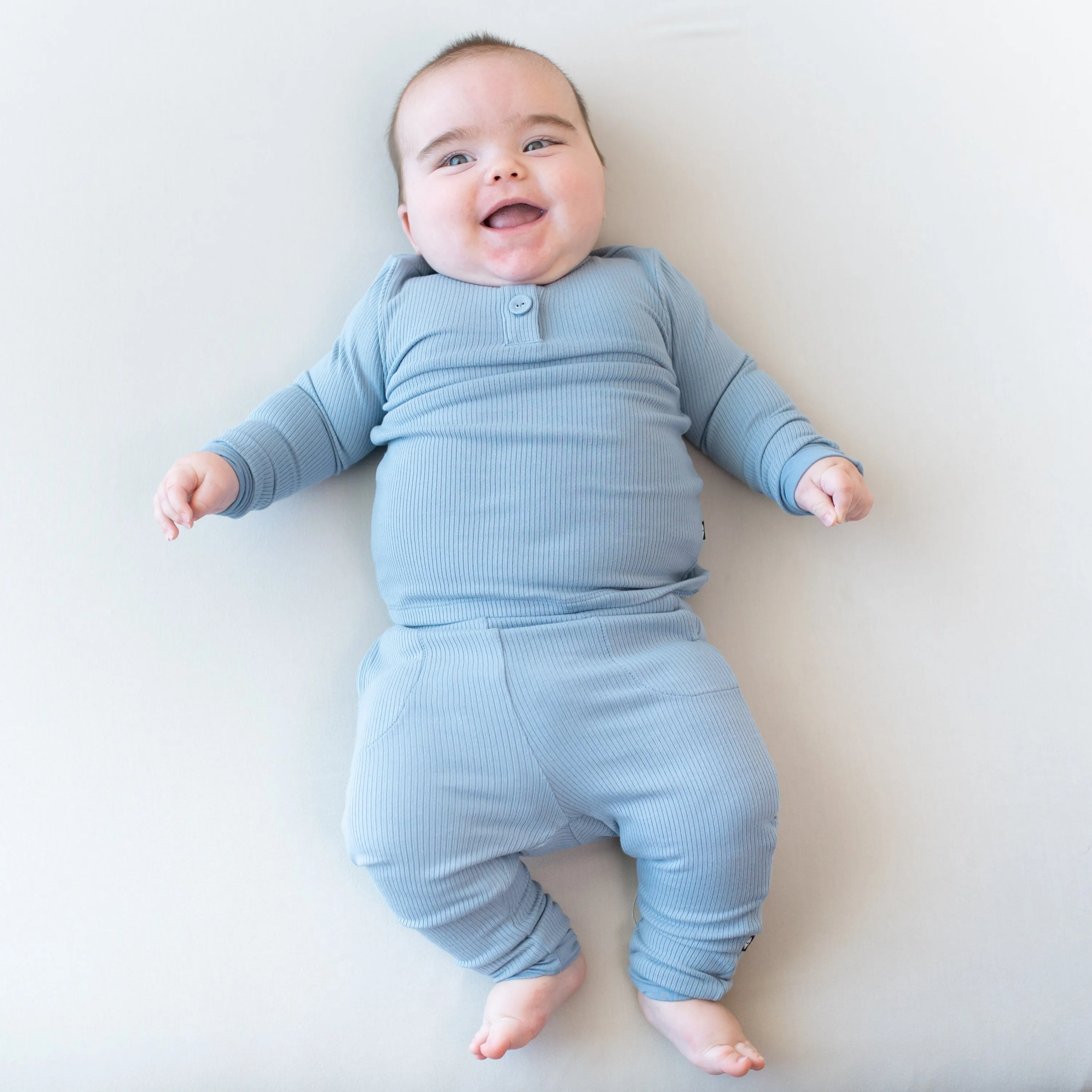 Ribbed Infant Henley Set in Slate