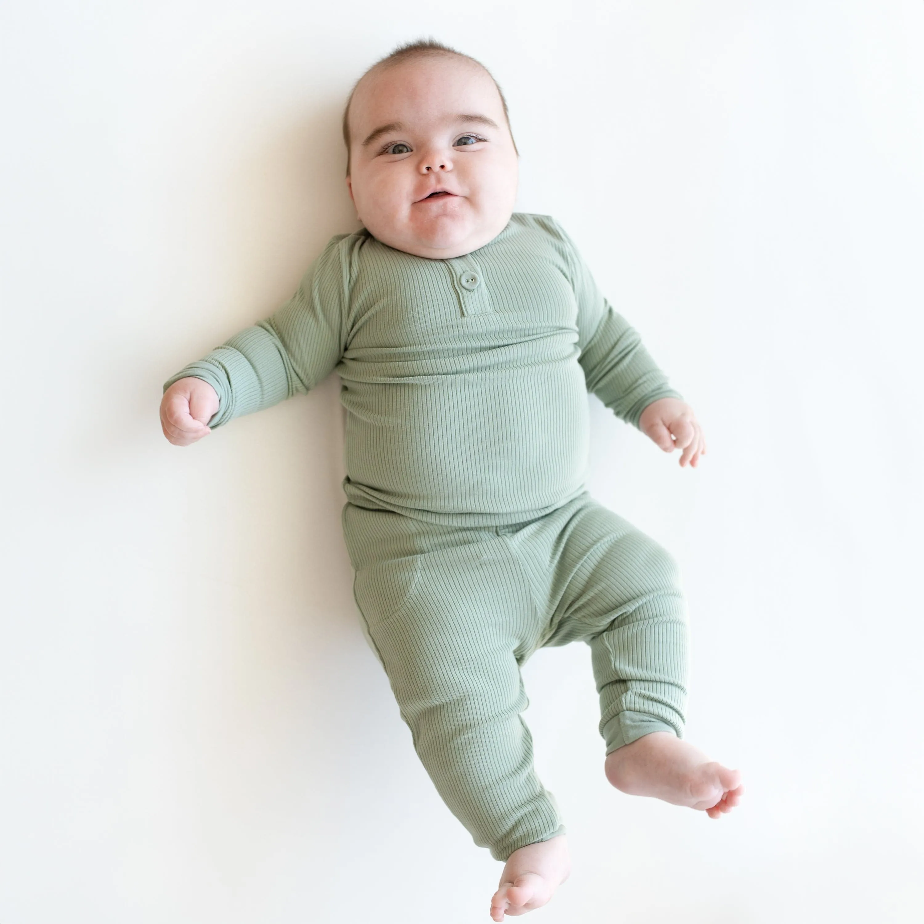 Ribbed Infant Henley Set in Thyme