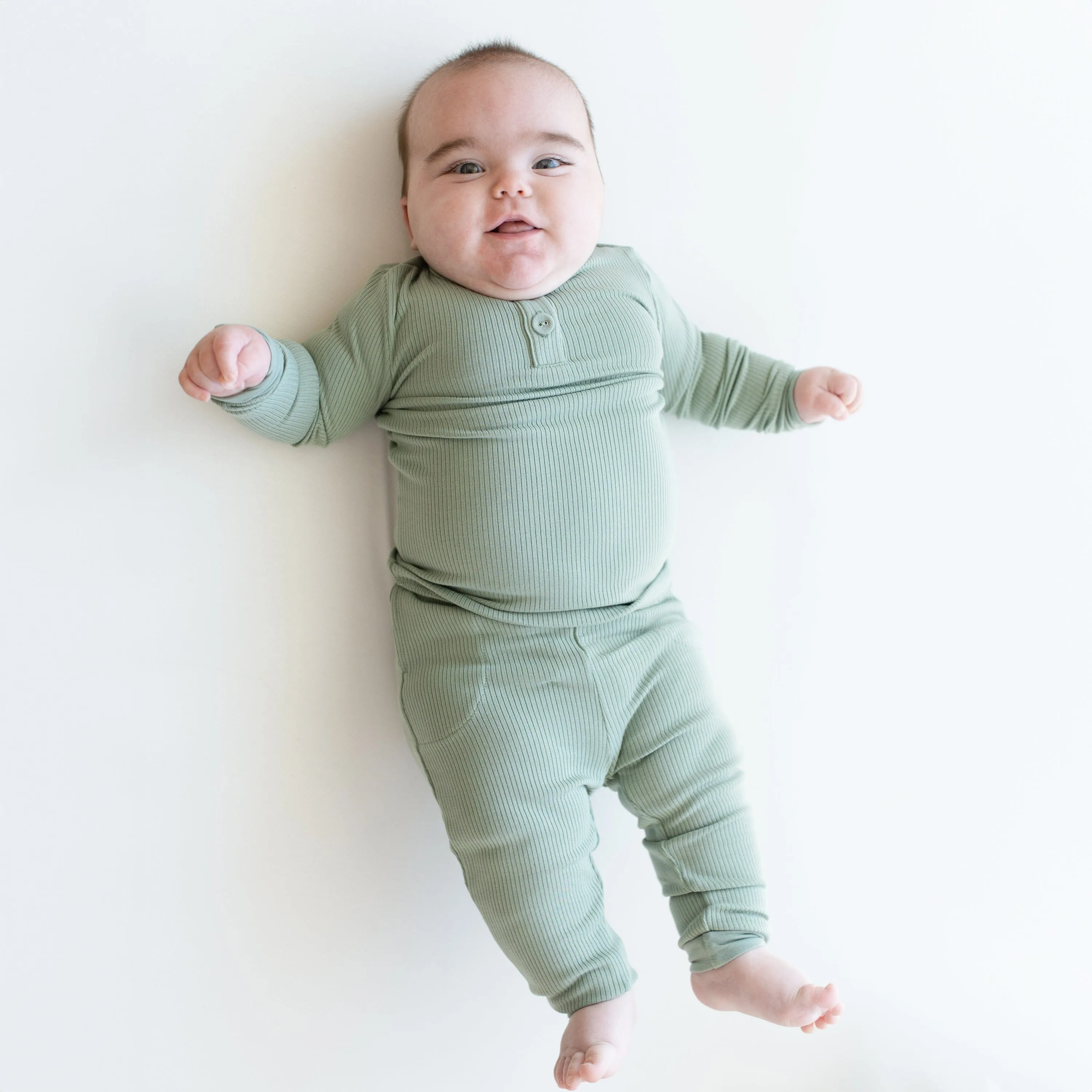 Ribbed Infant Henley Set in Thyme