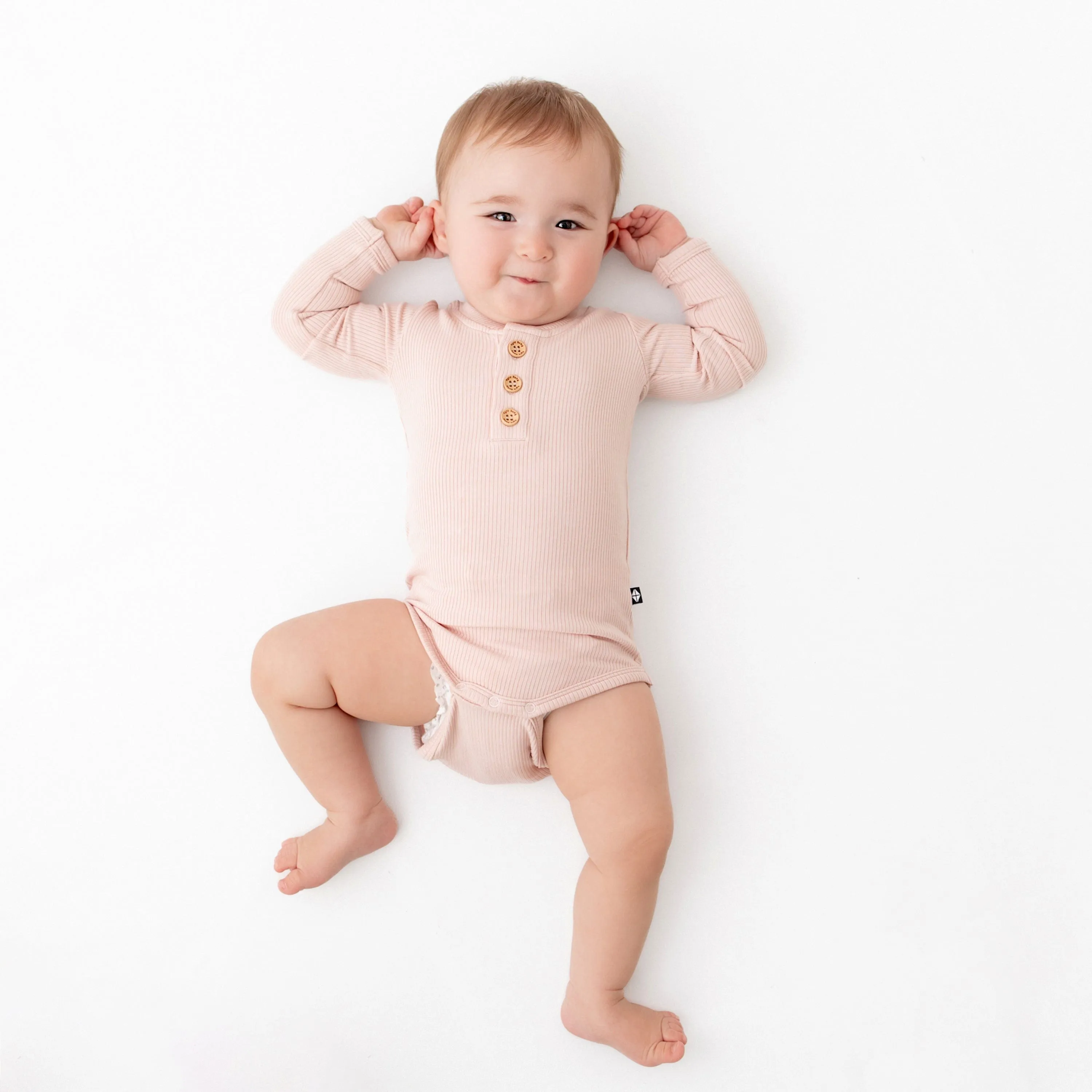 Ribbed Long Sleeve Henley Bodysuit in Blush