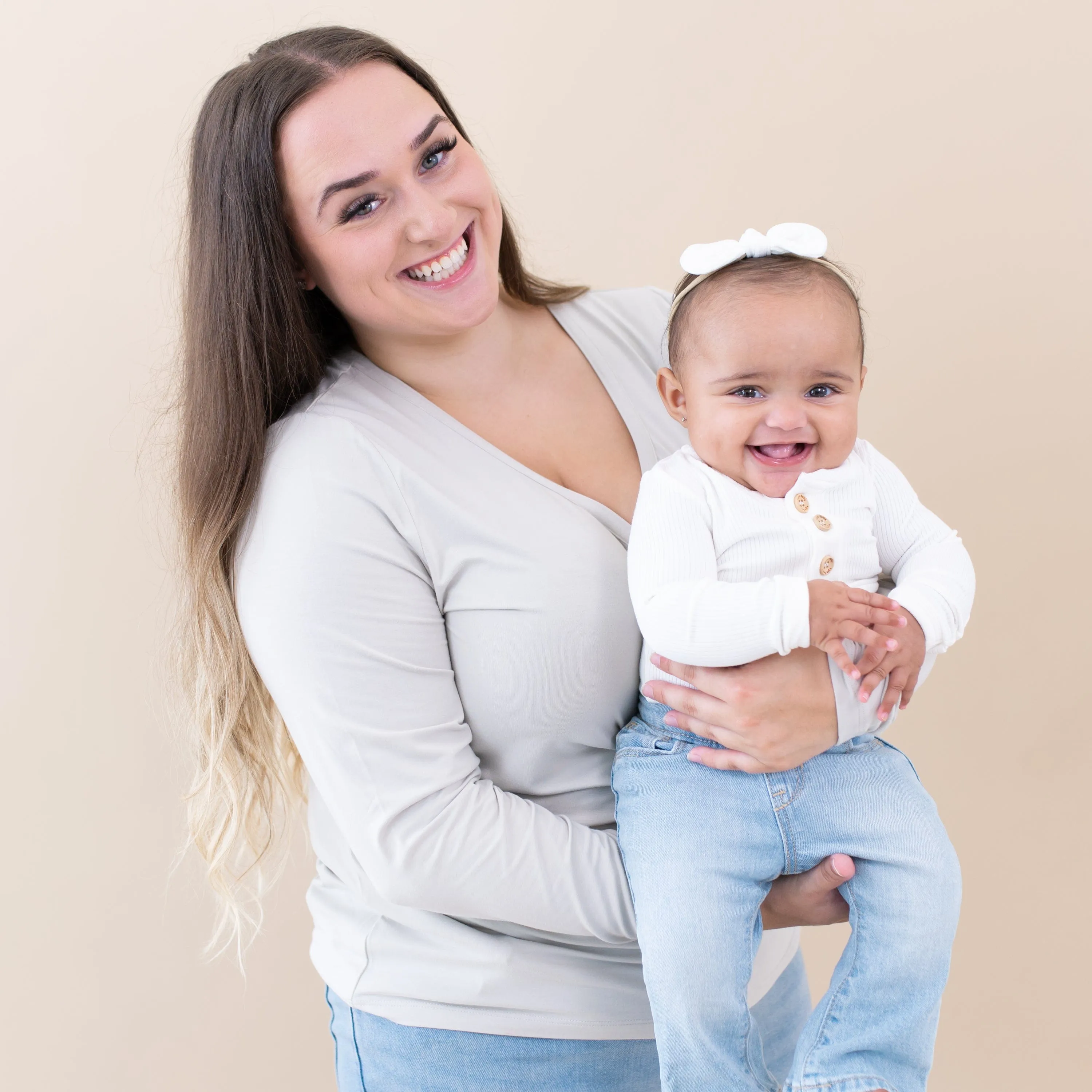 Ribbed Long Sleeve Henley Bodysuit in Cloud