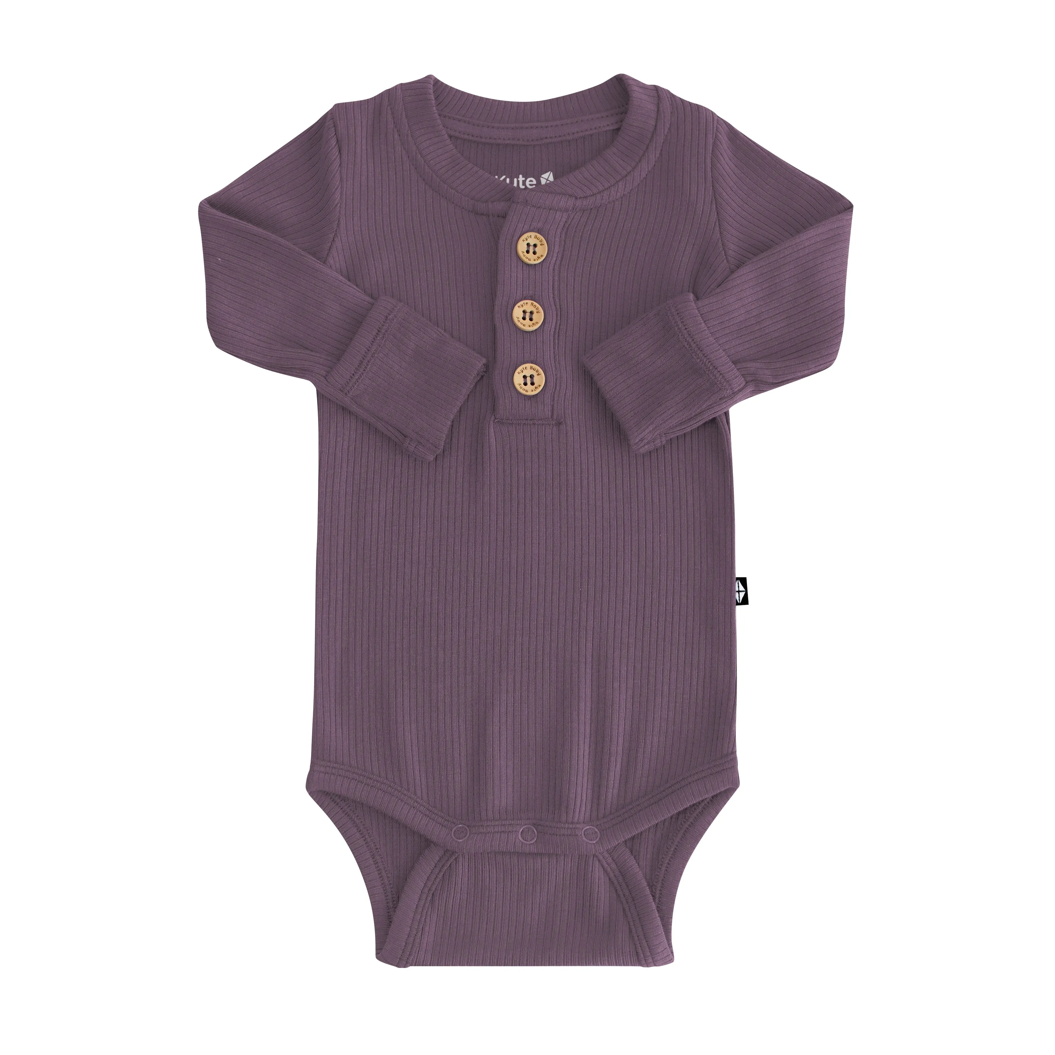 Ribbed Long Sleeve Henley Bodysuit in Currant