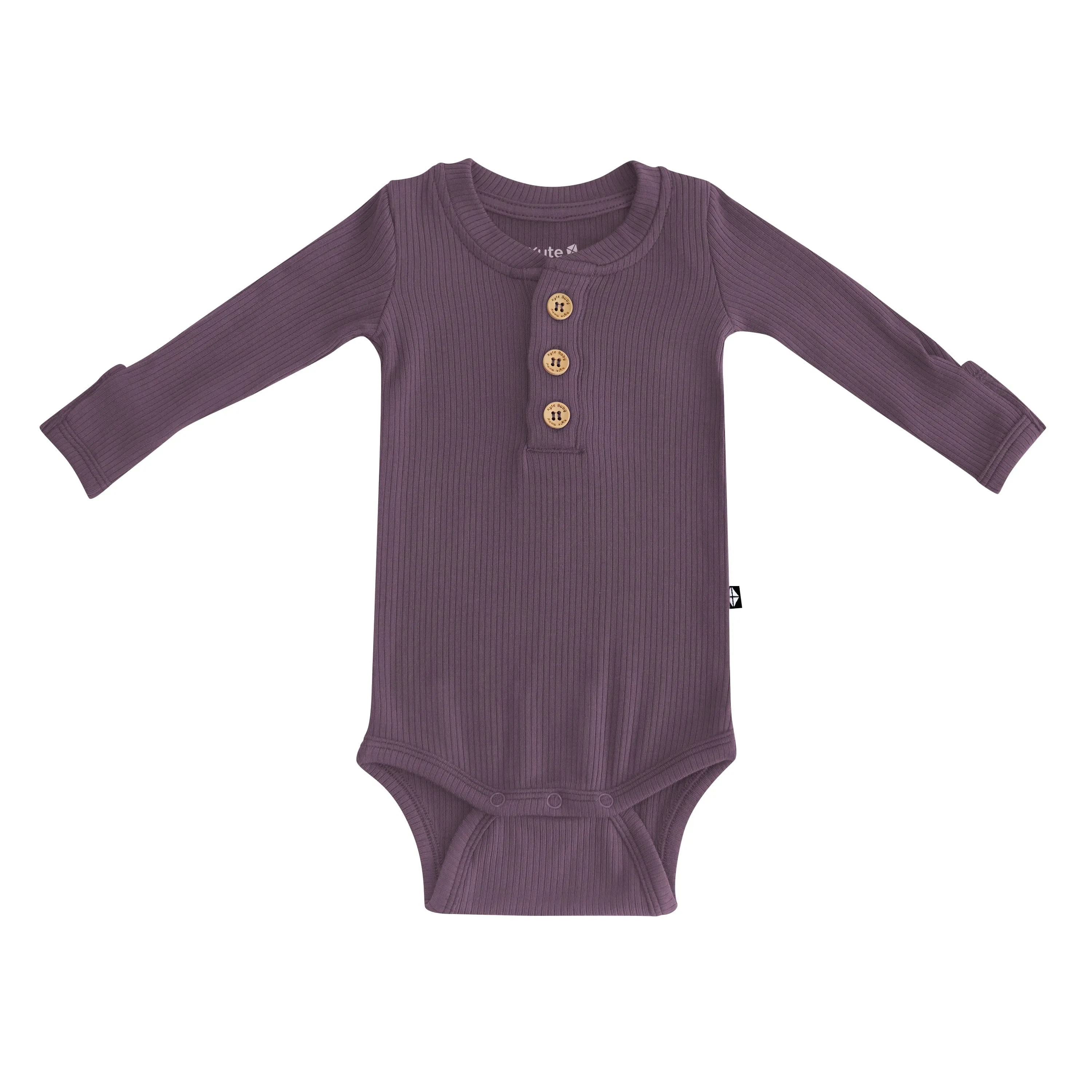 Ribbed Long Sleeve Henley Bodysuit in Currant