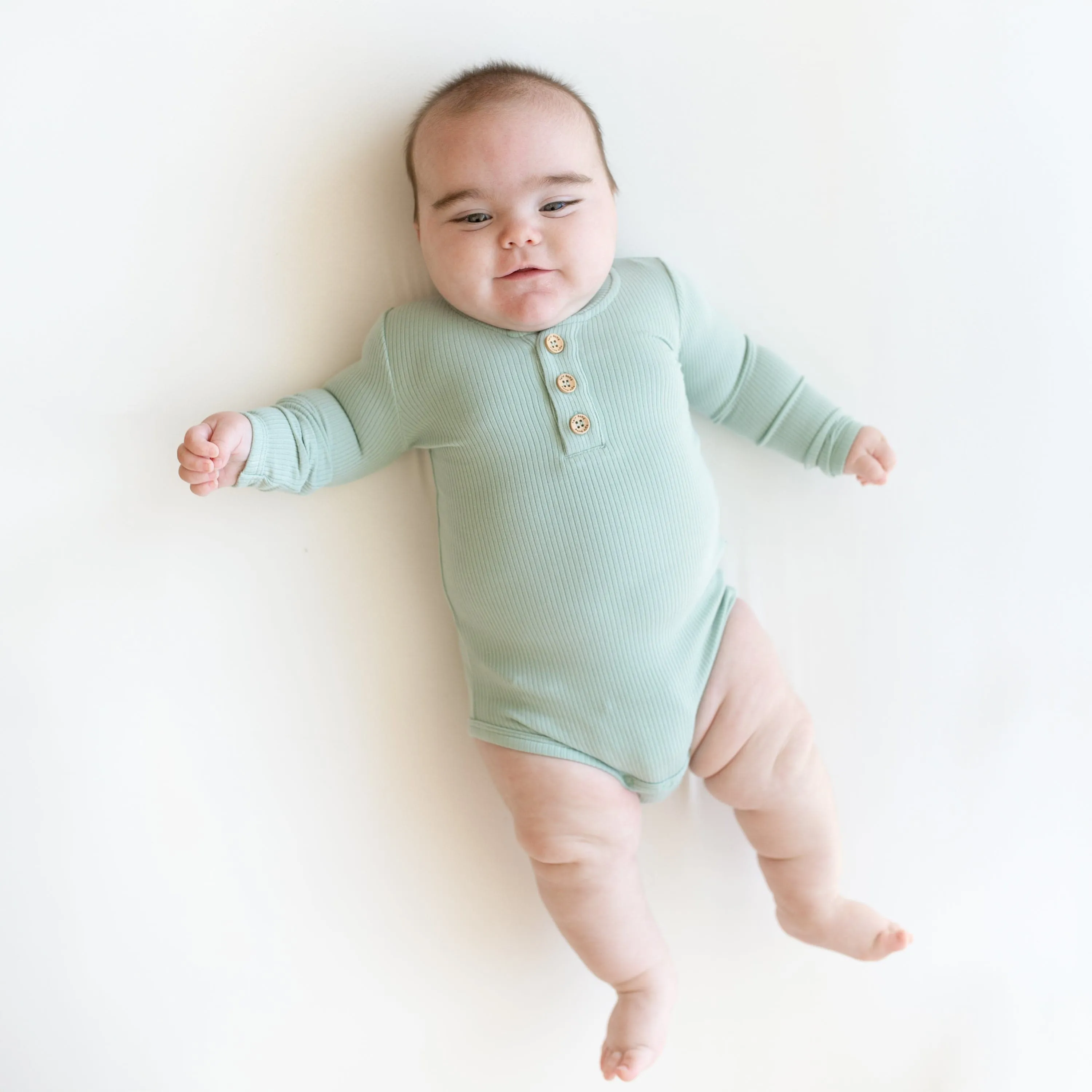 Ribbed Long Sleeve Henley Bodysuit in Sage